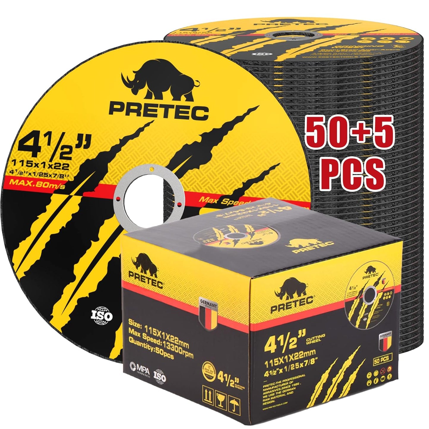 Cut off Wheels 4-1/2", 50+5 Pack Metal Cutting Wheel,Thin 4.5” Metal & Stainless Steel Fast Cutting Discs for Angle Grinder - 7/8" Arbor Hole