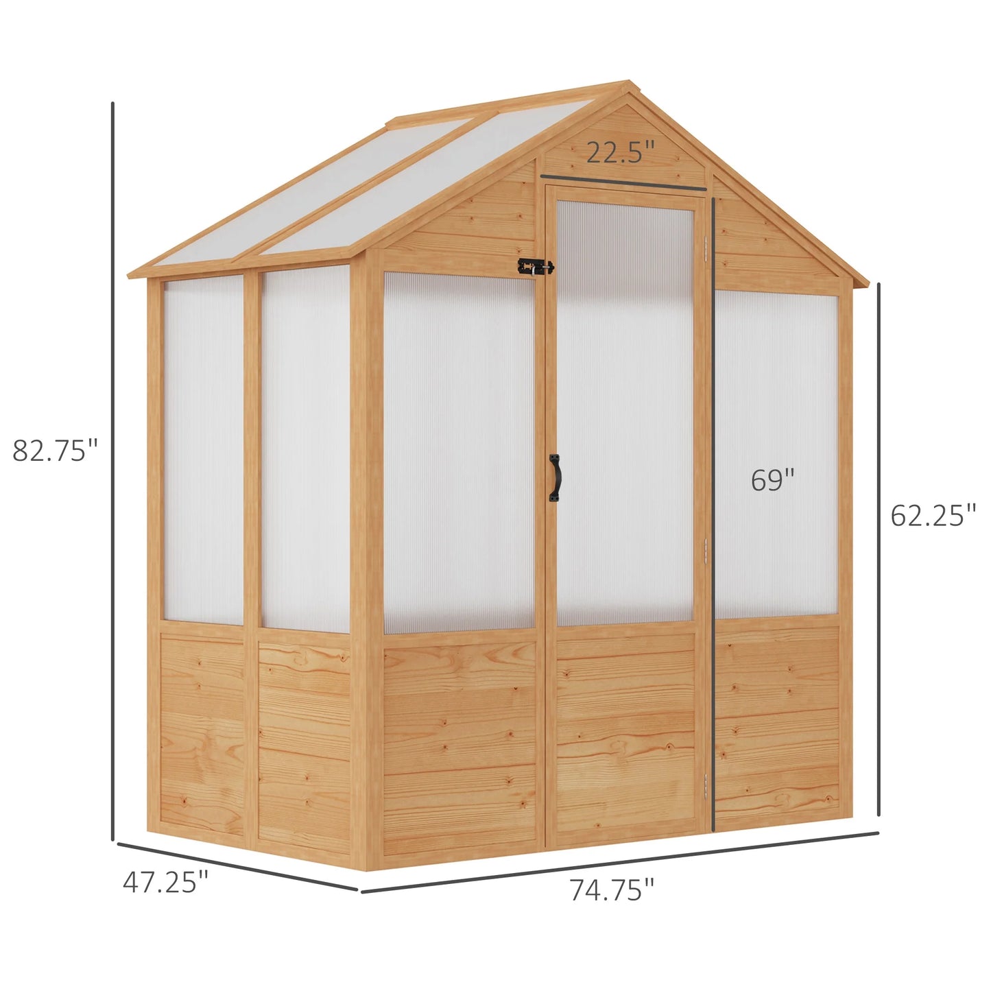6' X 4' X 7' Polycarbonate Greenhouse, Walk-In Wooden Green House, Outdoor Hobby Greenhouse with Door, Natural