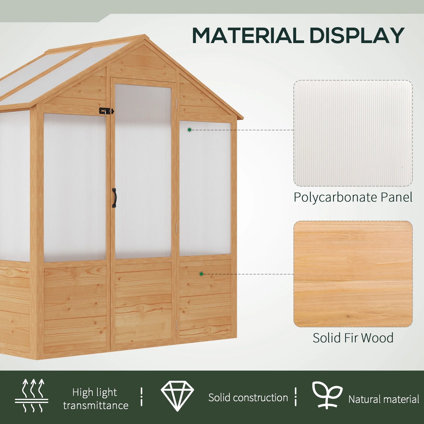 6' X 4' X 7' Polycarbonate Greenhouse, Walk-In Wooden Green House, Outdoor Hobby Greenhouse with Door, Natural