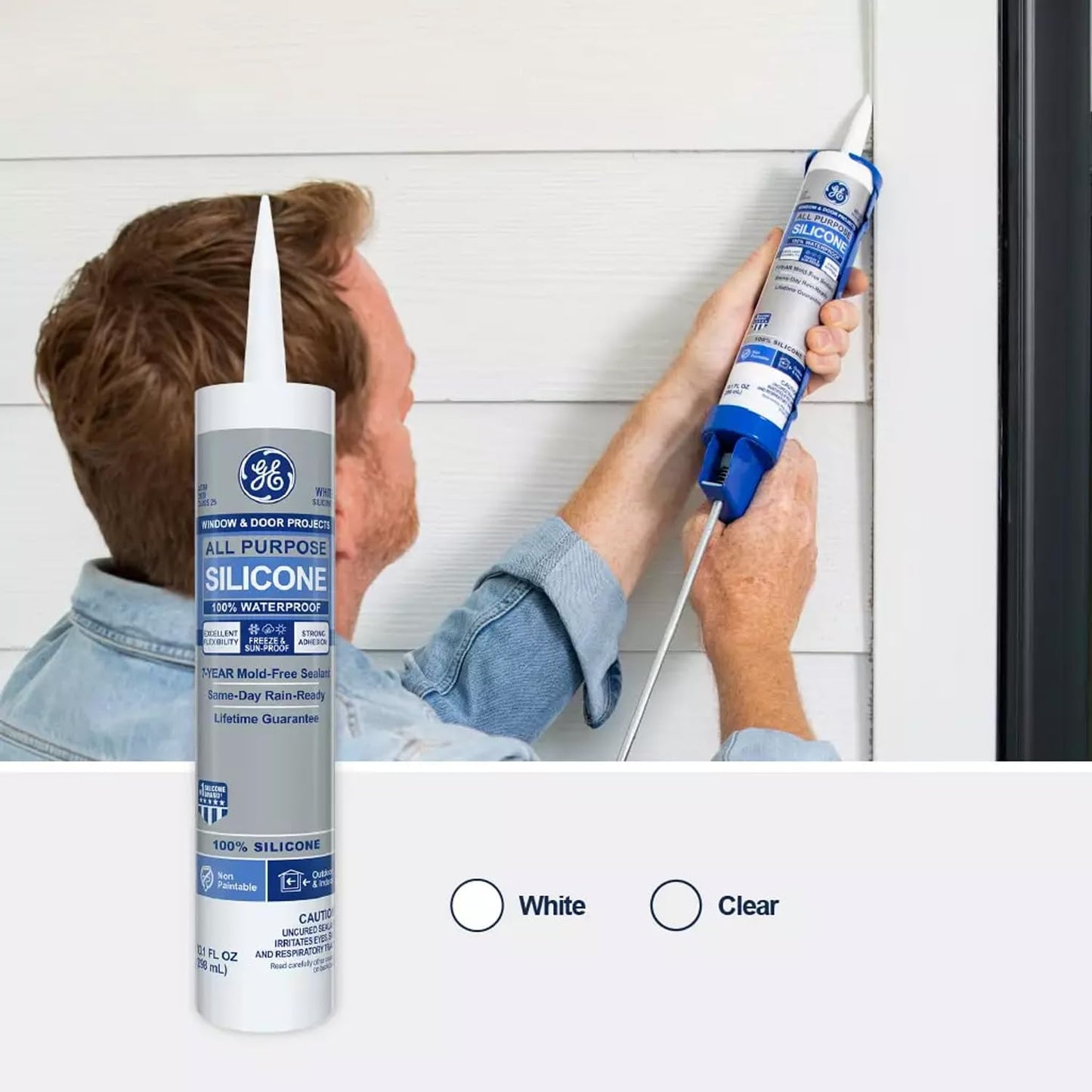12 Pack of Clear GE Silicone Sealant | All Purpose Clear Silicone 1 Caulk, GE012 + Towel - Clear Caulking for Indoor & Outdoor Windows, Doors, Trim