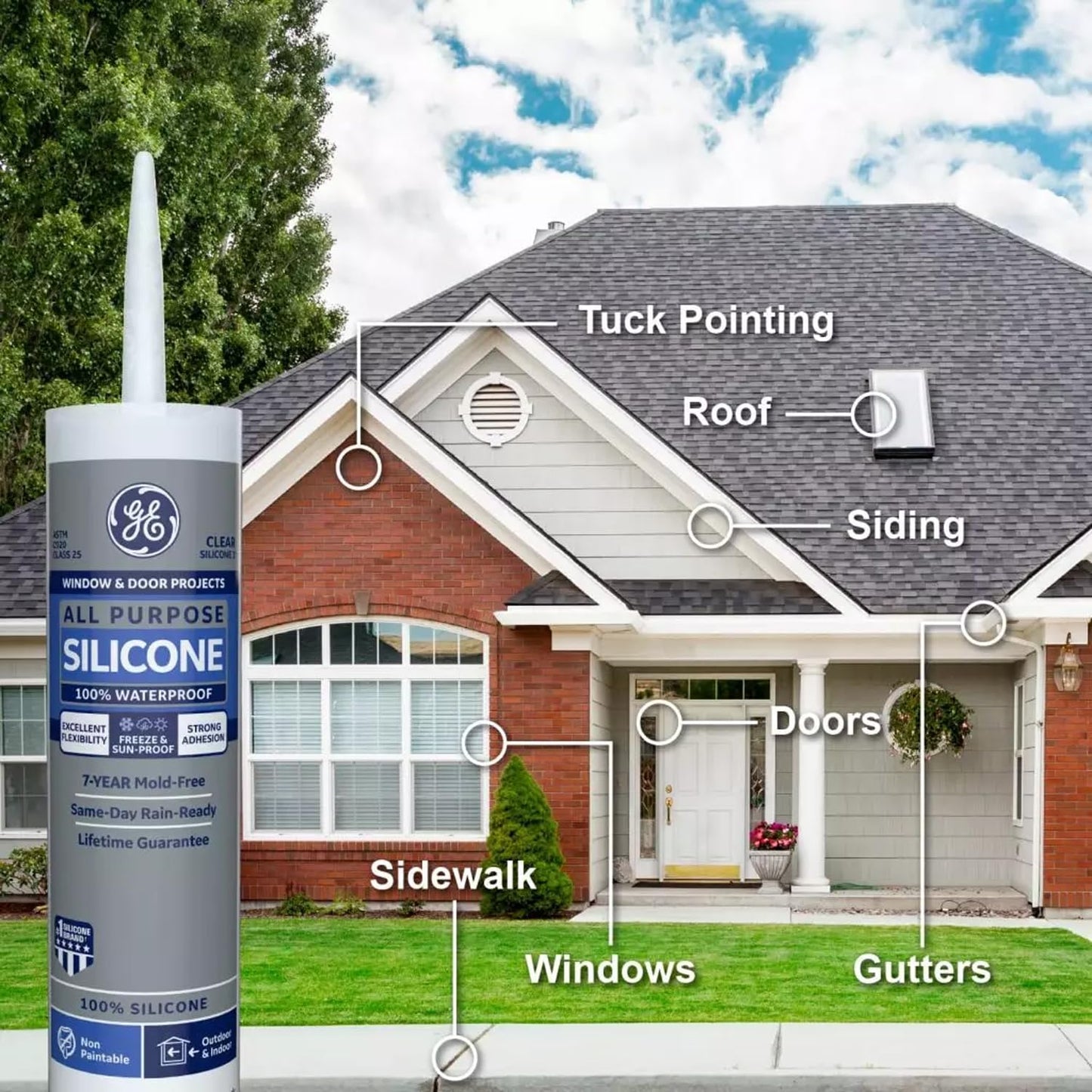 12 Pack of Clear GE Silicone Sealant | All Purpose Clear Silicone 1 Caulk, GE012 + Towel - Clear Caulking for Indoor & Outdoor Windows, Doors, Trim
