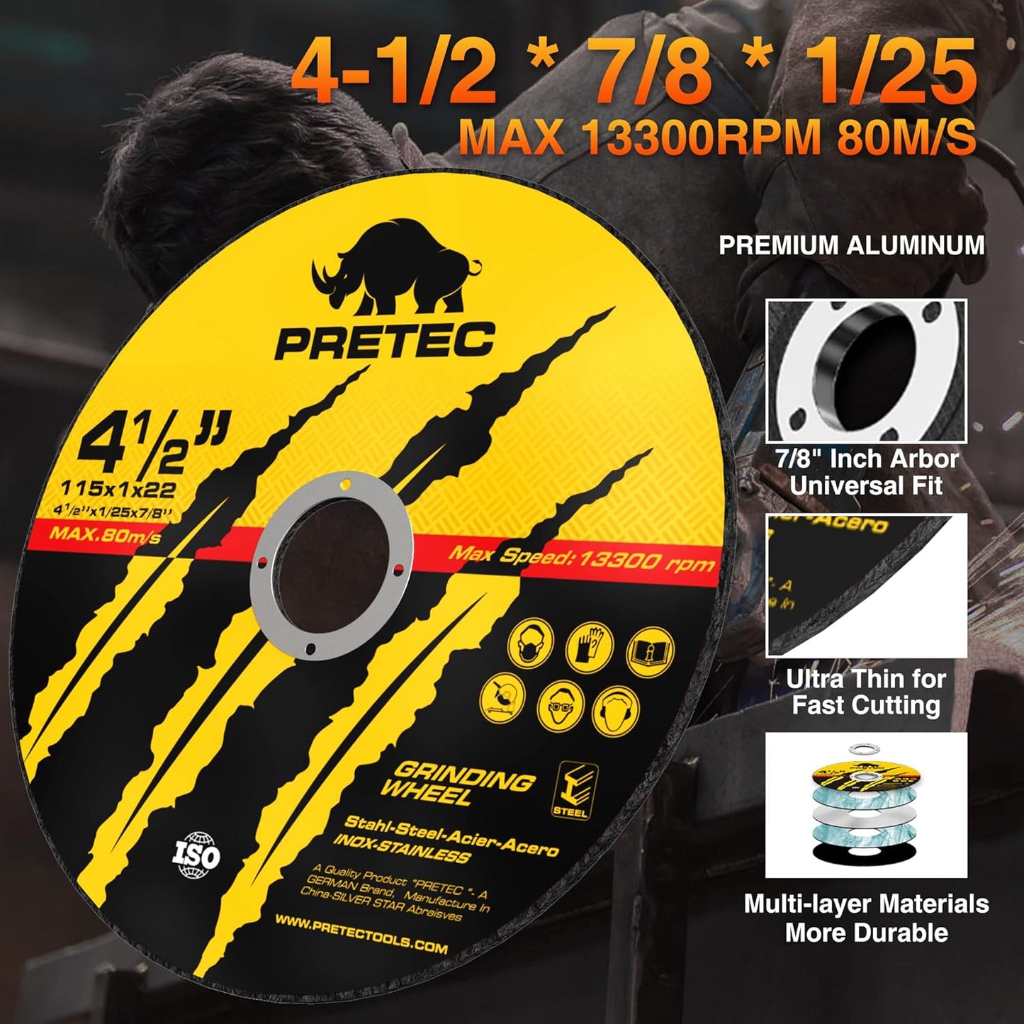 Cut off Wheels 4-1/2", 50+5 Pack Metal Cutting Wheel,Thin 4.5” Metal & Stainless Steel Fast Cutting Discs for Angle Grinder - 7/8" Arbor Hole