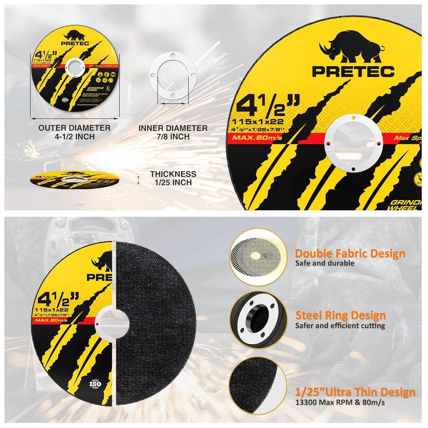 Cut off Wheels 4-1/2", 50+5 Pack Metal Cutting Wheel,Thin 4.5” Metal & Stainless Steel Fast Cutting Discs for Angle Grinder - 7/8" Arbor Hole