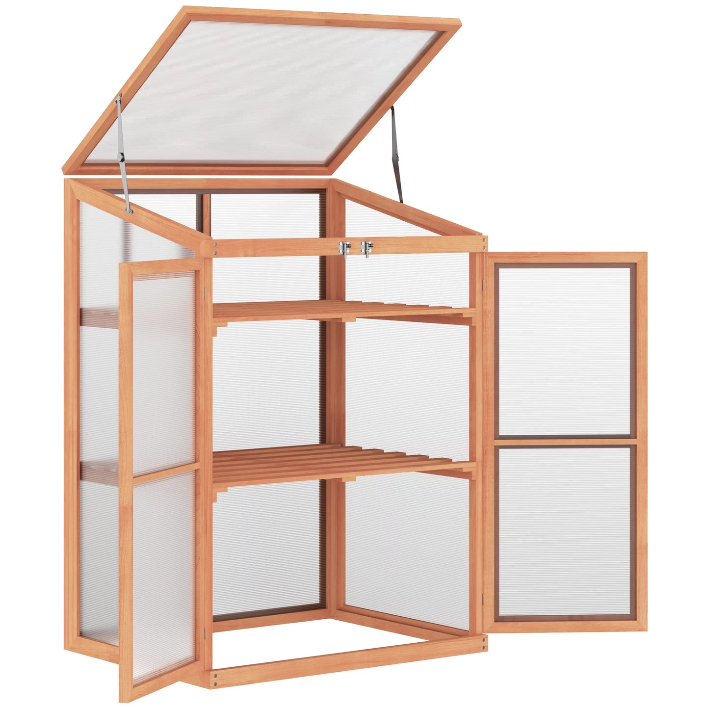 Fir Wood Garden Planter Greenhouse W/ Panels, Shelves, Natural