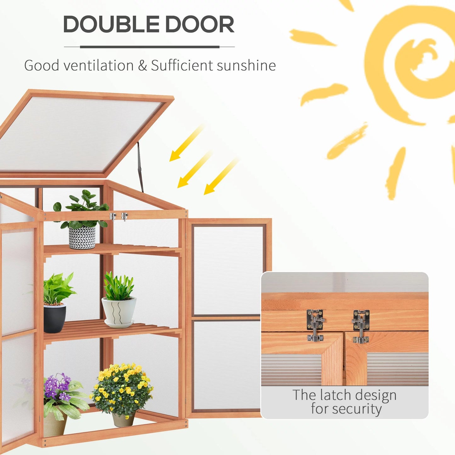 Fir Wood Garden Planter Greenhouse W/ Panels, Shelves, Natural