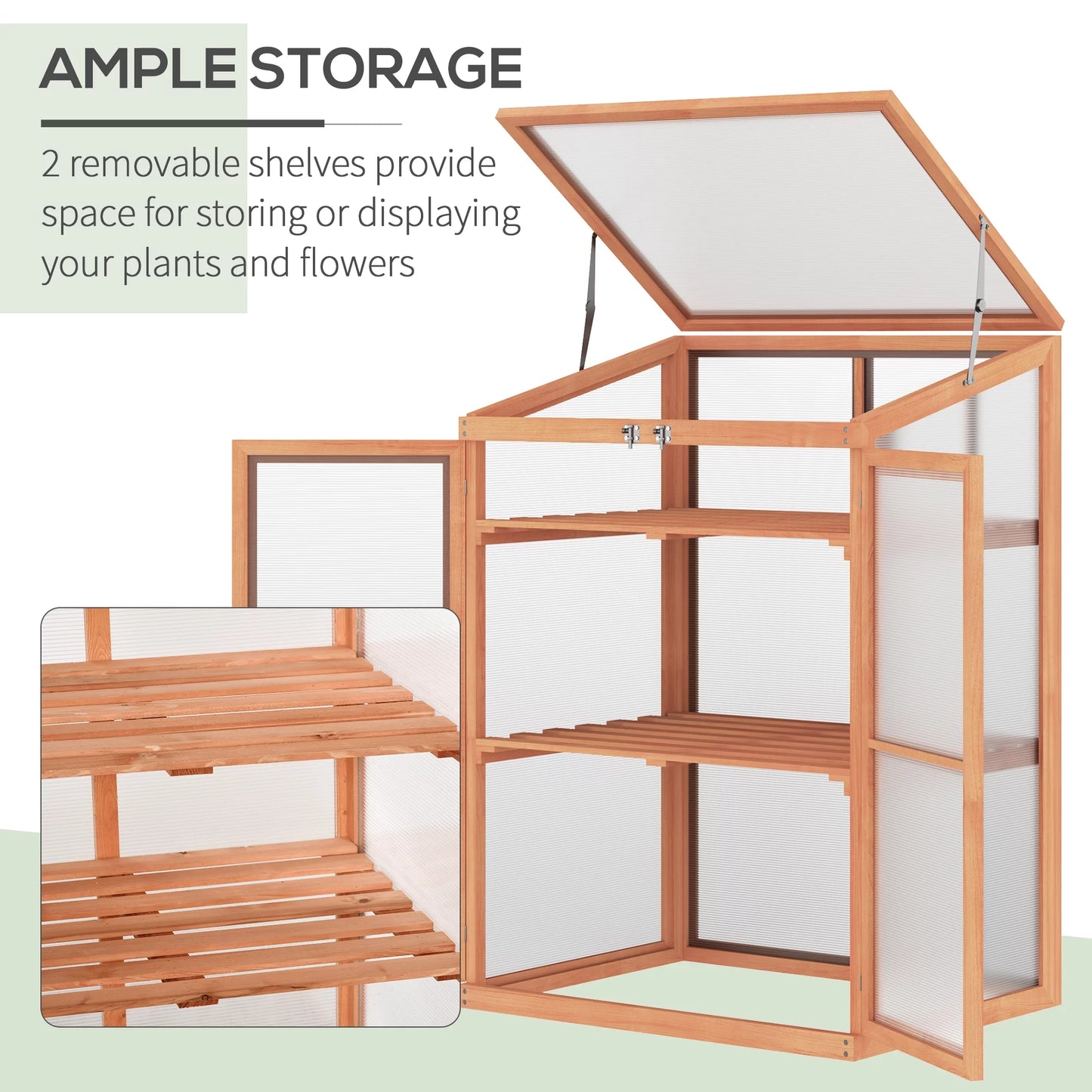 Fir Wood Garden Planter Greenhouse W/ Panels, Shelves, Natural