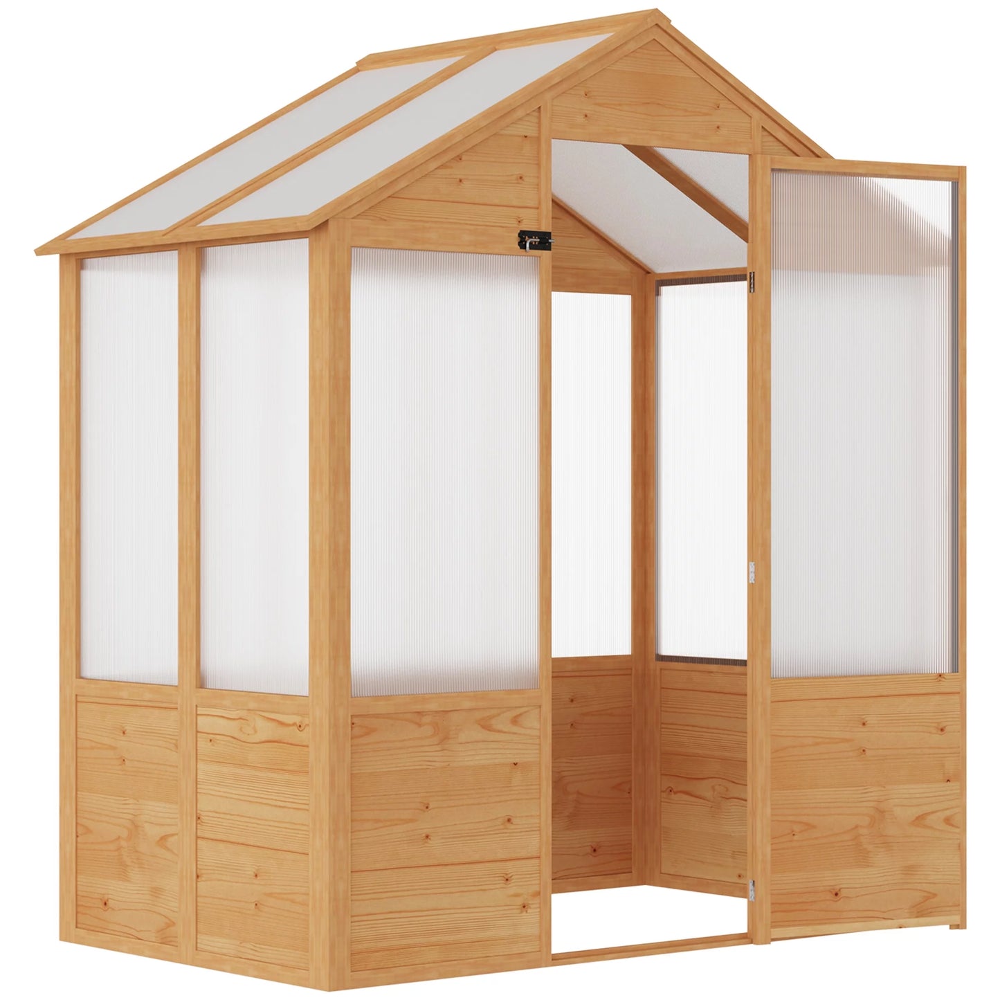 6' X 4' X 7' Polycarbonate Greenhouse, Walk-In Wooden Green House, Outdoor Hobby Greenhouse with Door, Natural