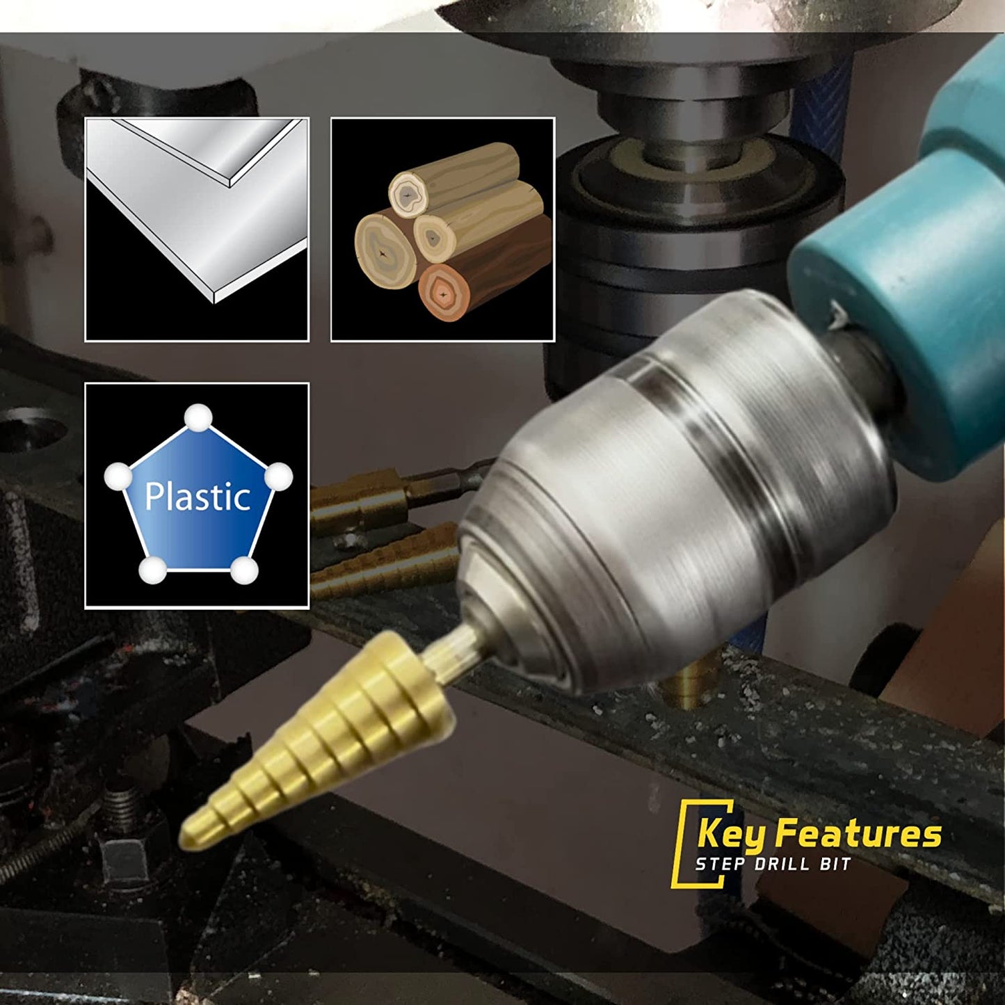 Step Drill Bit for Metal, Step Drill Bit, 3PCS Titanium Unibit Step Drill Bit Set, High Speed Steel Step Drill Bit HSS Quick Change 1/4" Shank,Total 28 Sizes 3/16" -1/2",1/4"-3/4",1/8"-1/2"