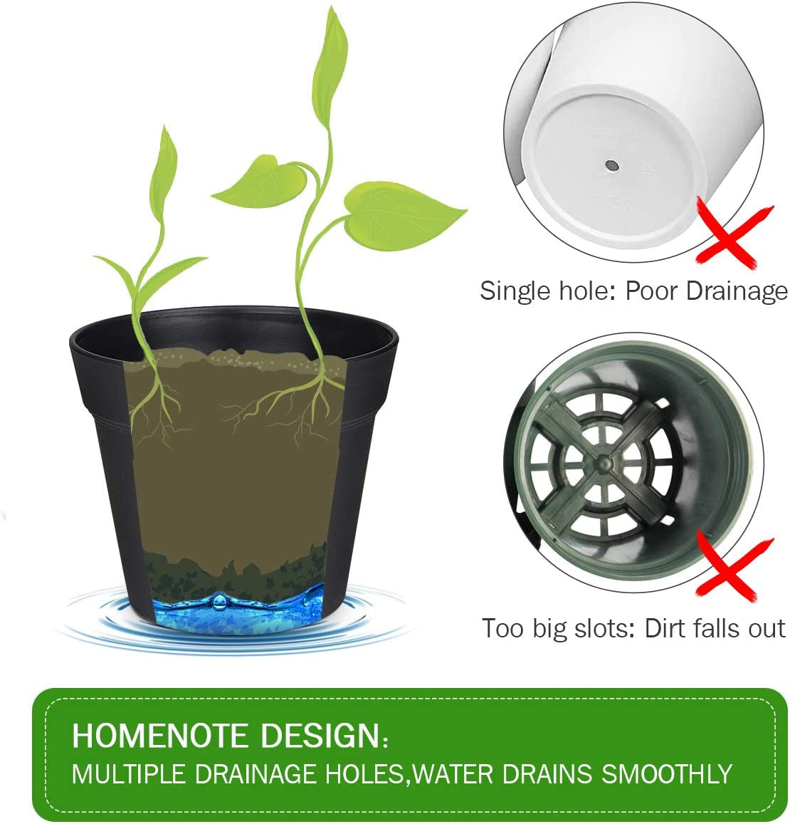 Pots for Plants, 15 Pack 6 Inch Plastic Planters Black