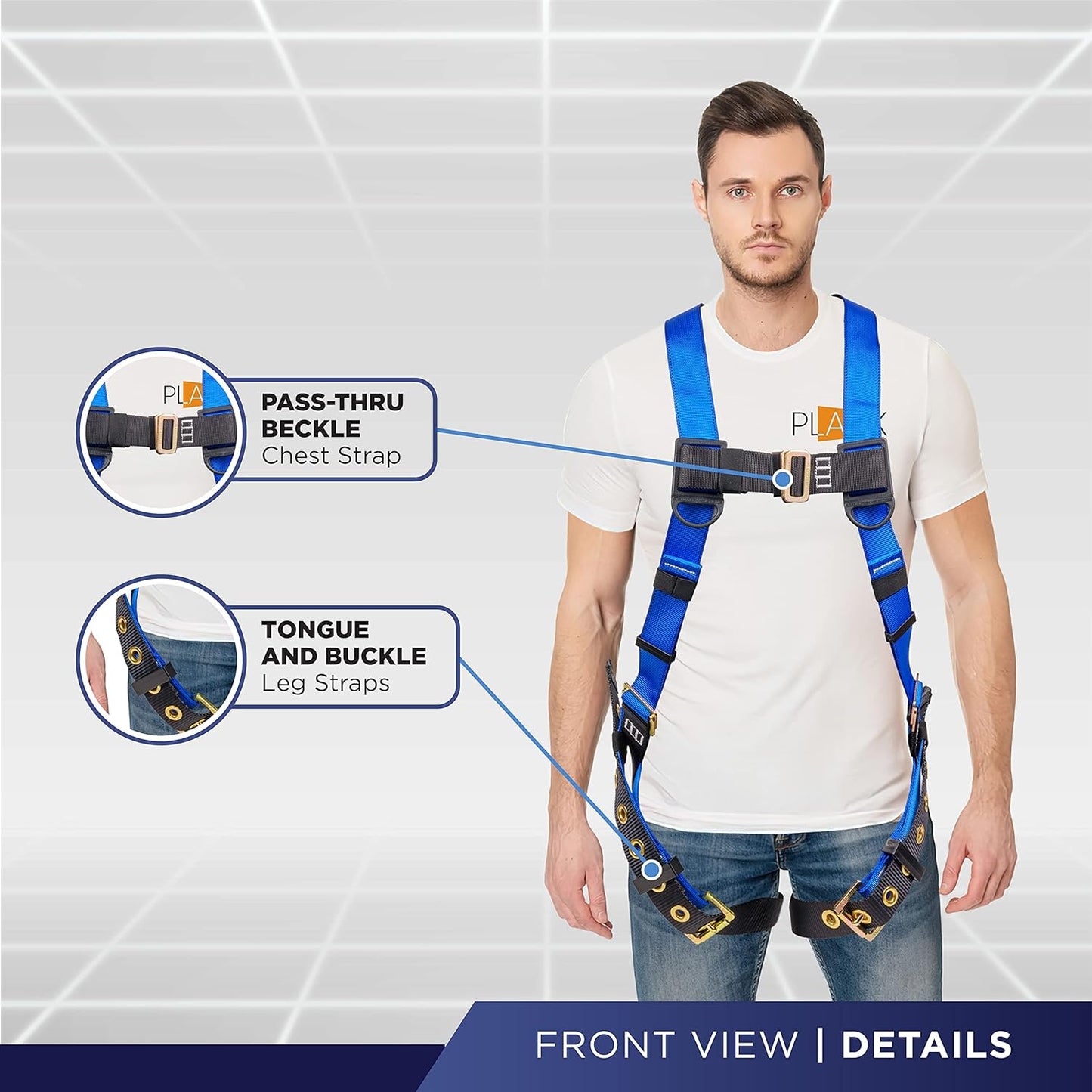 Full Body Harness 5Pt Adjustment, Dorsal D-Ring, Grommet Legs, and Fall Indicators