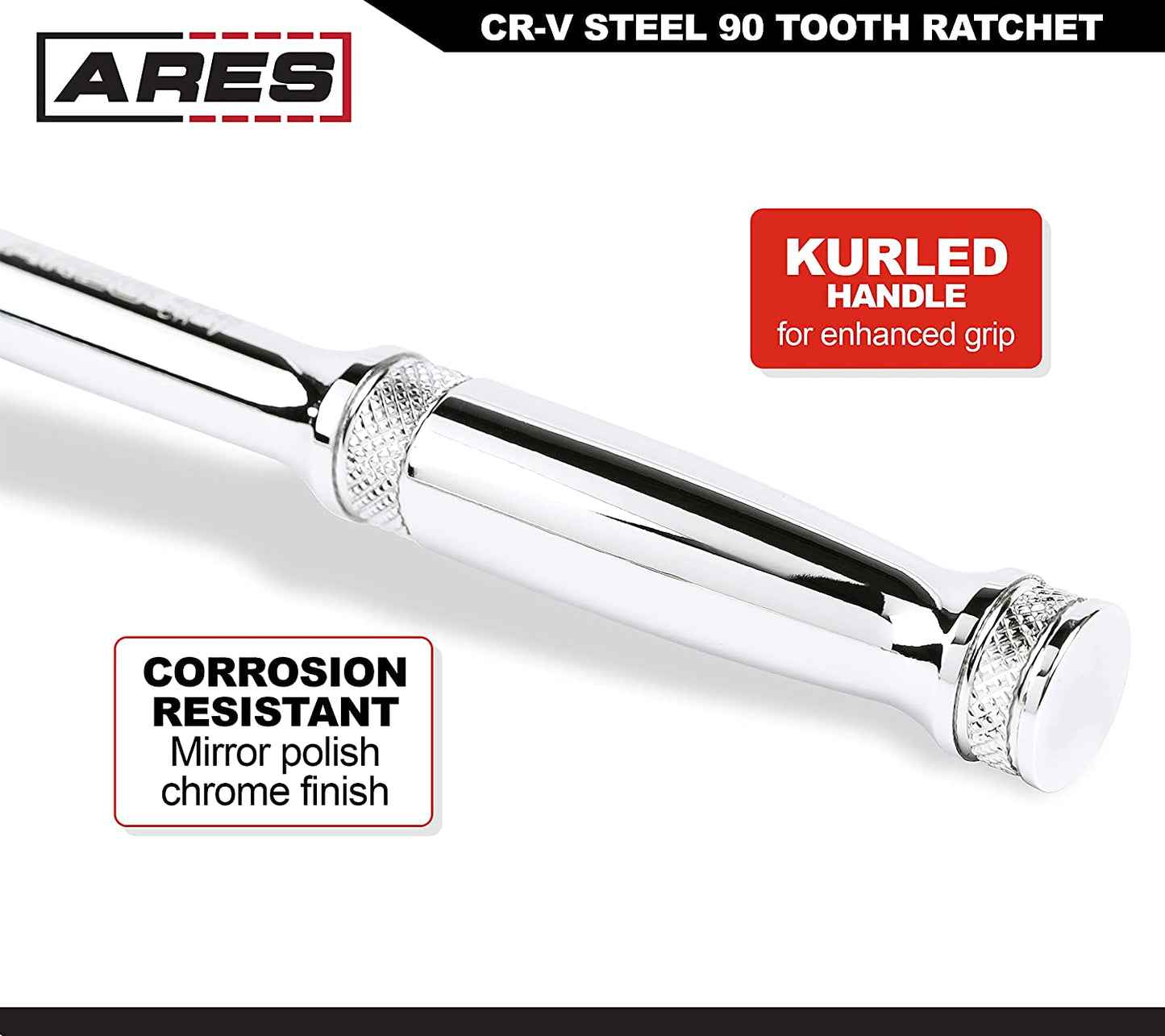 42045-1/4-Inch Drive 90-Tooth Ratchet - Premium Chrome Vanadium Steel Construction & Mirror Polish Finish - Quick Release for Easy Socket Change - 90-Tooth Reversible Design with 4 Degree Swing