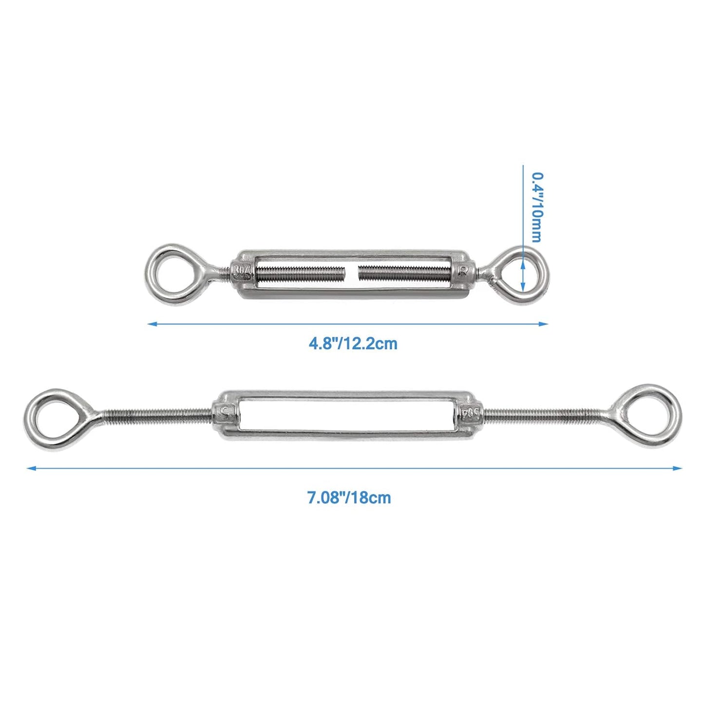 6Pcs M5 Stainless Steel 304 Eye & Eye Turnbuckles Adjustable Wire Rope Tensioner