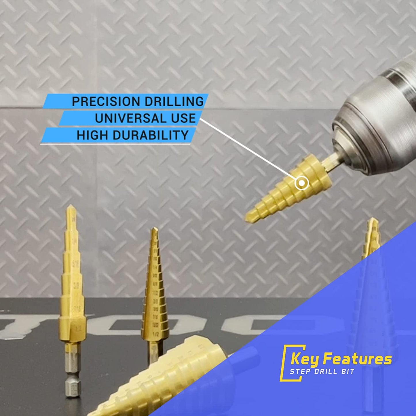 Step Drill Bit for Metal, Step Drill Bit, 3PCS Titanium Unibit Step Drill Bit Set, High Speed Steel Step Drill Bit HSS Quick Change 1/4" Shank,Total 28 Sizes 3/16" -1/2",1/4"-3/4",1/8"-1/2"