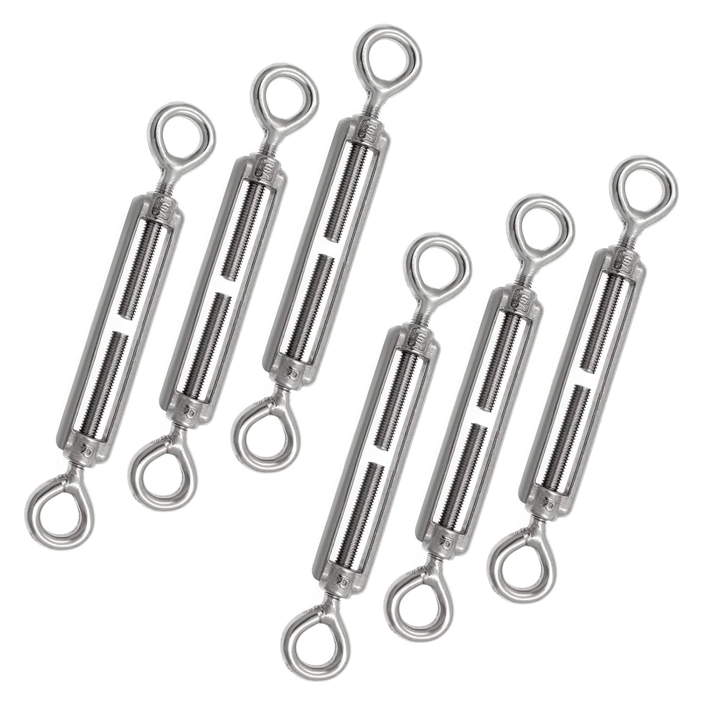 6Pcs M5 Stainless Steel 304 Eye & Eye Turnbuckles Adjustable Wire Rope Tensioner