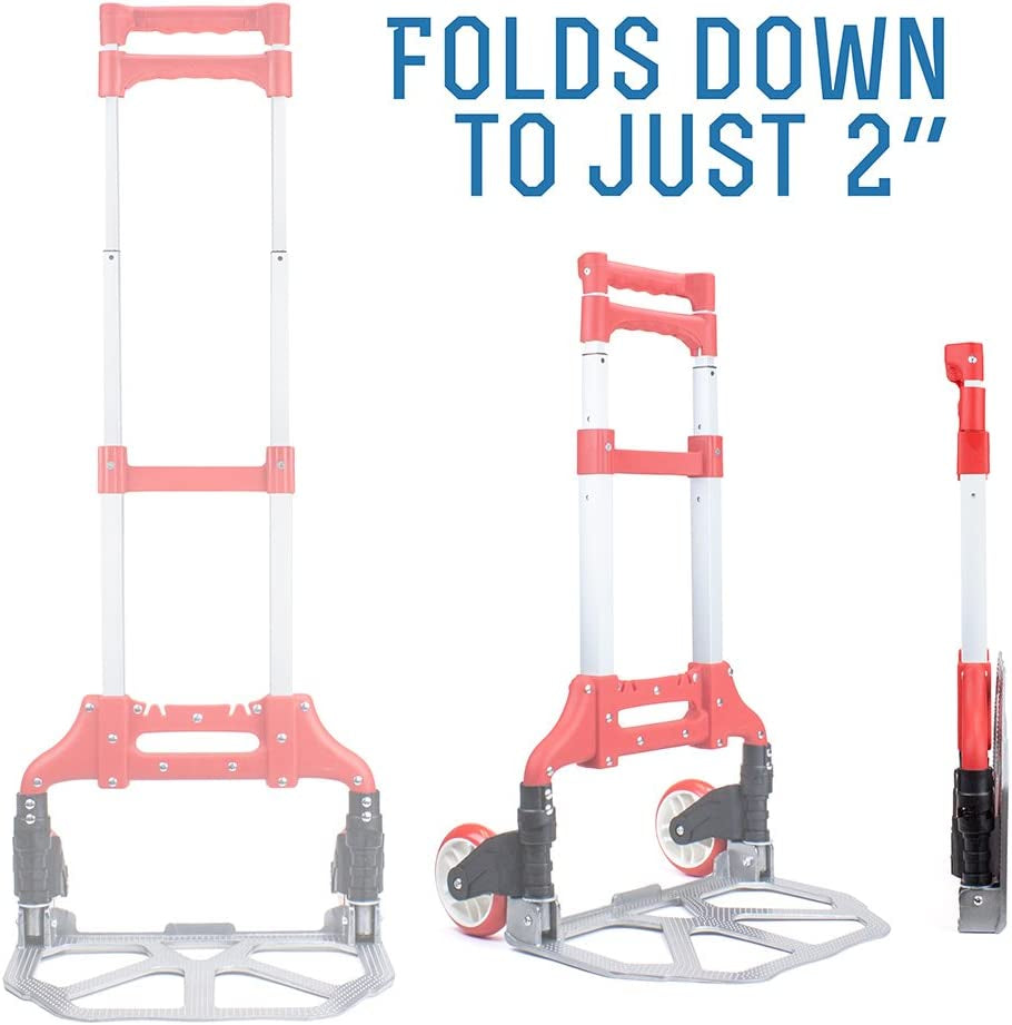 Heavy Duty Hand Truck & Dolly - 150 Lb. Capacity Aluminum Utility Cart with Adjustable Shaft, Folds down to Just 2" by – Moving Equipment, Great for Lifting Boxes & Luggage (Black)
