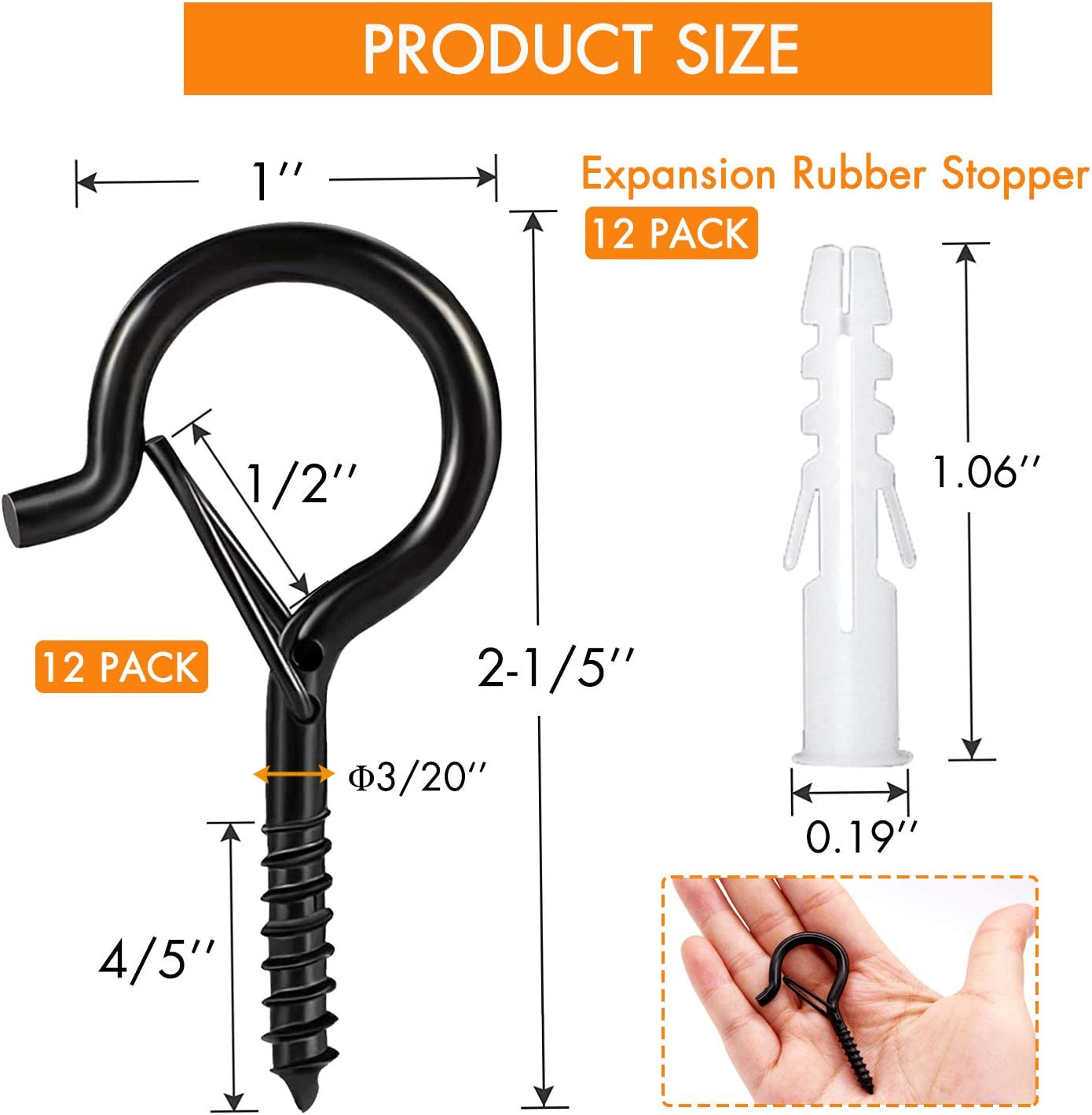 12 Pcs String Light Hooks, Q Hanger Hooks with Safety Buckle for Ceilling Plants, Windproof Outdoor Light Hooks for Hanging Patio Lights, Christmas Lights & Plants 2.2 Inch