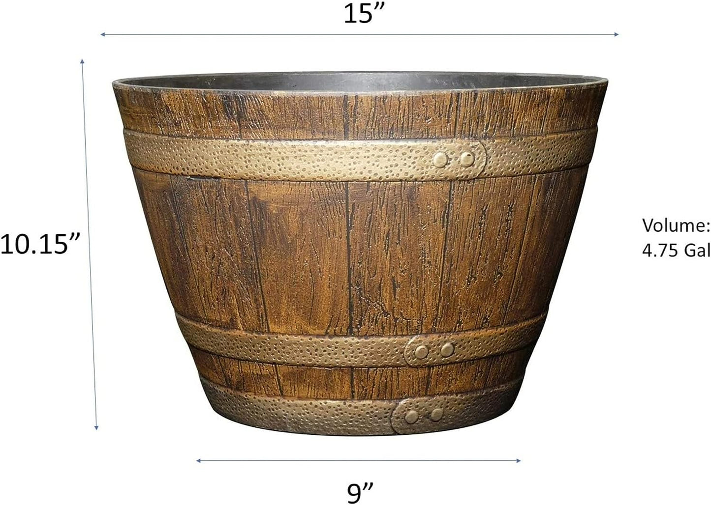 Whiskey Plastic Resin Flower Pot Barrel Planter, Oak Brown, 15"
