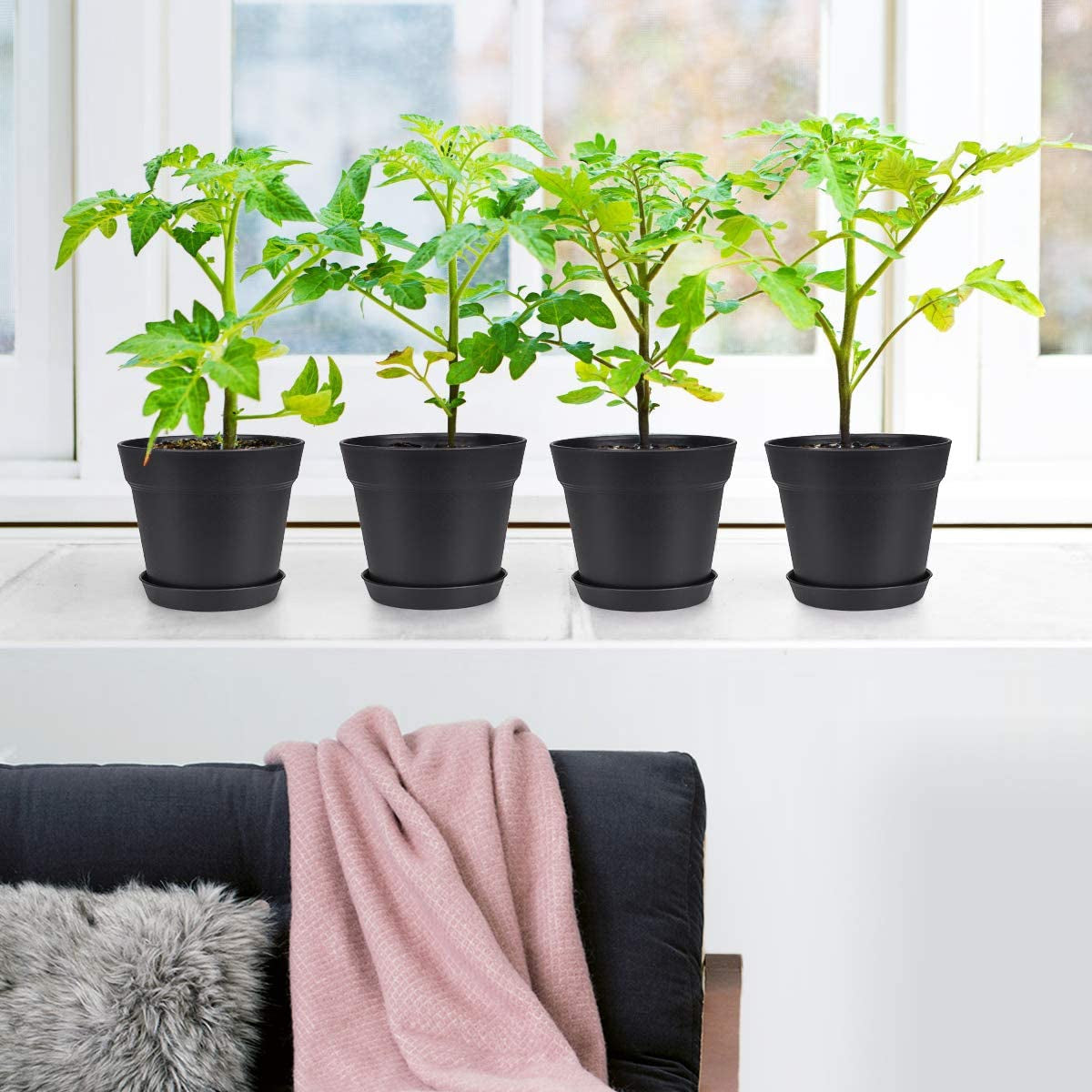 Pots for Plants, 15 Pack 6 Inch Plastic Planters Black