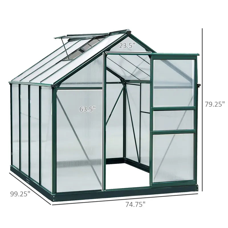 Outsunny 6' X 8' X 7' Polycarbonate Greenhouse Walk-In Plant Greenhouse for Backyard/Outdoor Use with Window and Door, Aluminum Frame, PC Board