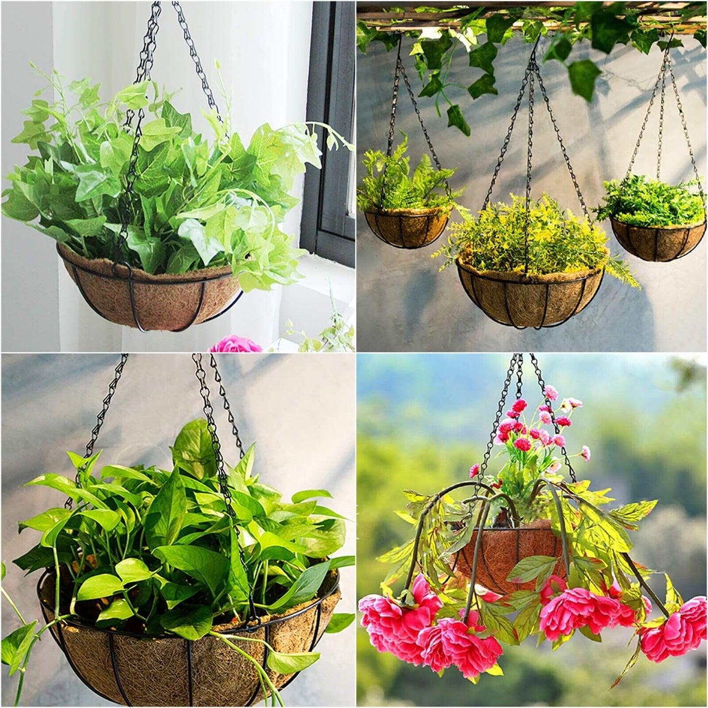 EIMQUVW Metal Hanging Planters Basket Set of 3 Hanging Flower Pots 12 Inch Ch...