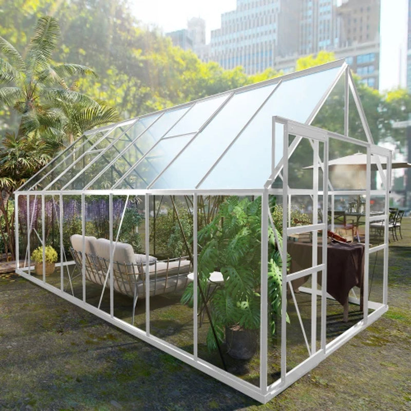 Outdoor Glass Greenhouse with Aluminum Frame, Walk-In Garden Greenhouse Kit Easy Assembly Anthracite Gray