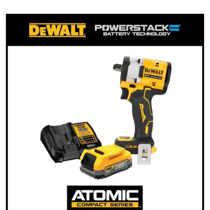 DEWALT 20V Cordless 1/2 In. Impact Wrench and 20V MAX POWERSTACK Compact Battery Starter Kit