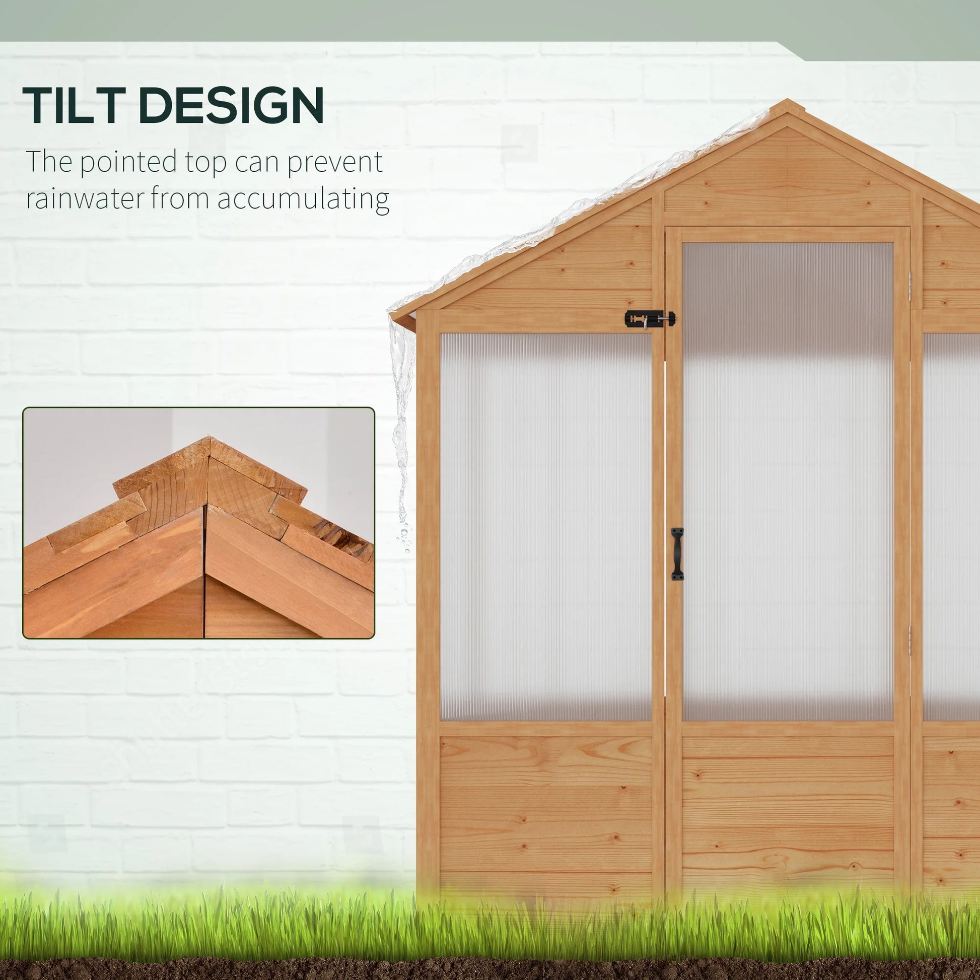 6' X 4' X 7' Polycarbonate Greenhouse, Walk-In Wooden Green House, Outdoor Hobby Greenhouse with Door, Natural