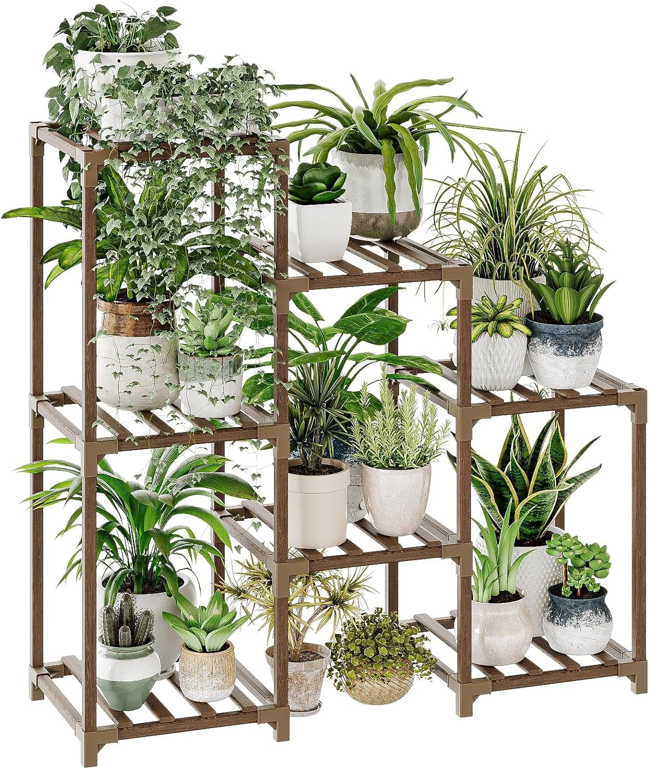 Plant Stand Indoor Plant Shelf Outdoor Wood Tiered Plant Rack for Multiple Plants 3 Tiers Ladder Plant Holder for 7 Plant Pots Boho Home Decor for Gardening Gifts