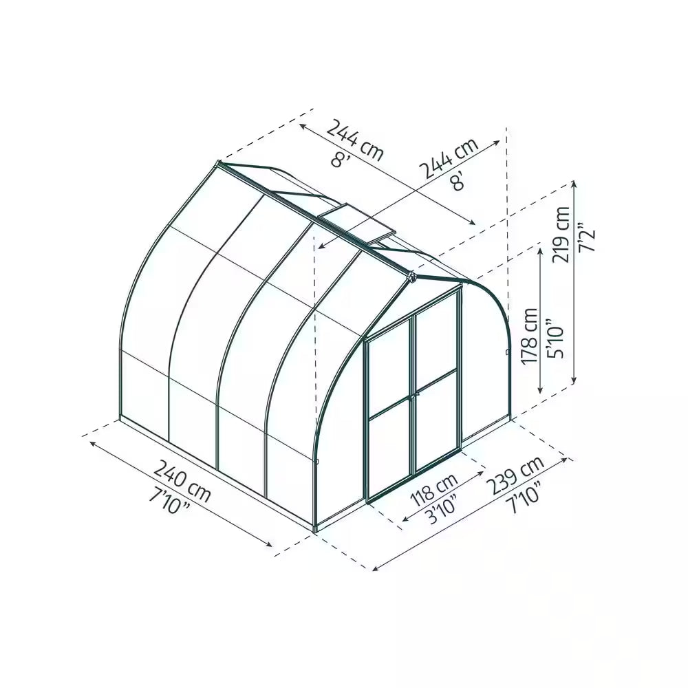 Bella 8 Ft. X 8 Ft. Silver/Diffused DIY Greenhouse Kit