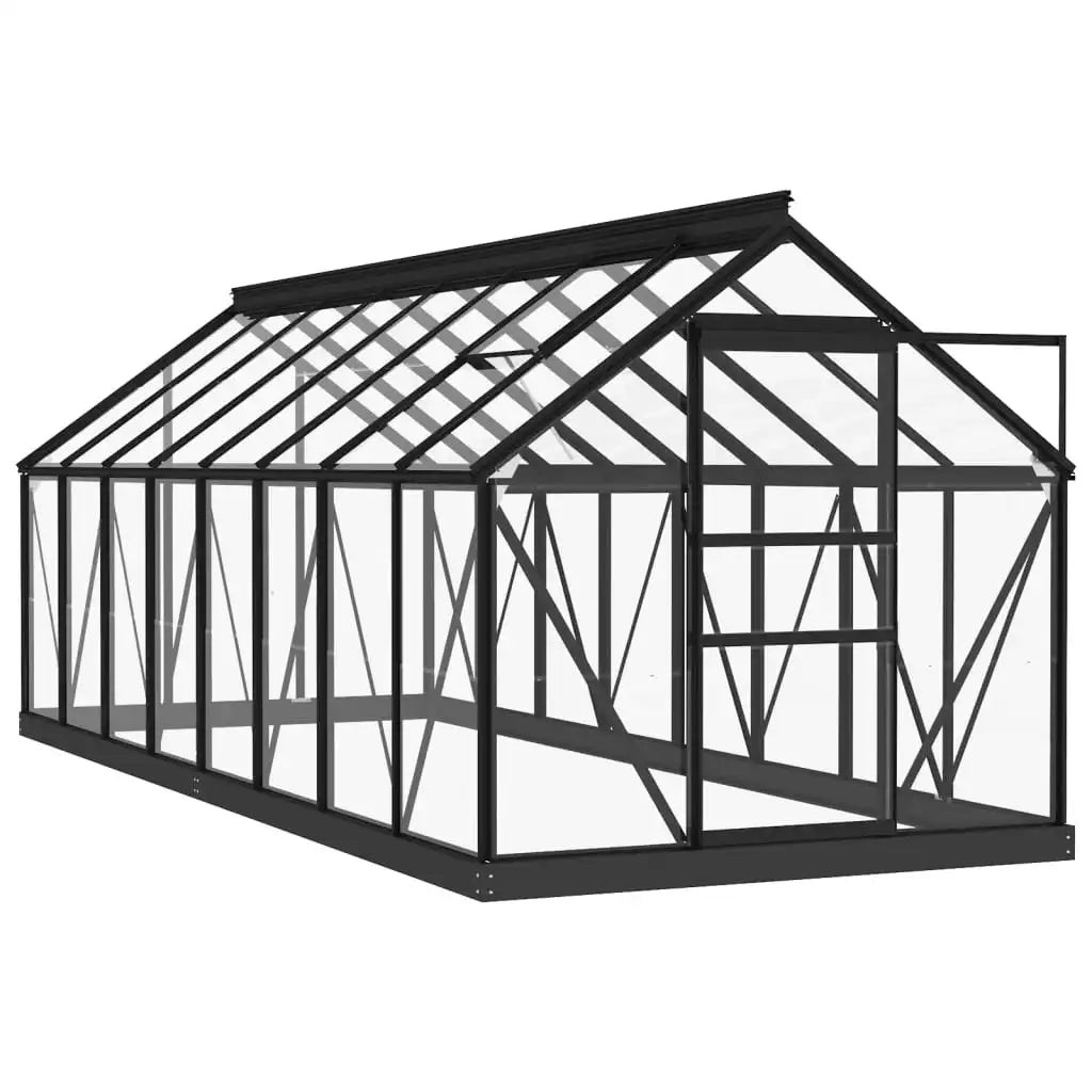 Outdoor Glass Greenhouse with Aluminum Frame, Walk-In Garden Greenhouse Kit Easy Assembly Anthracite Gray