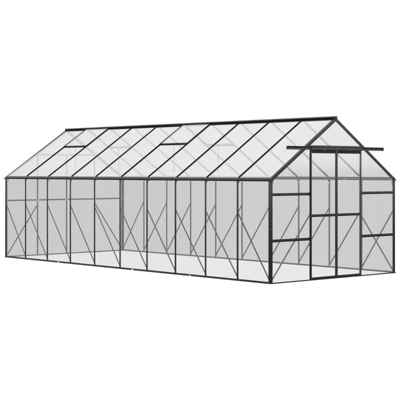 Outdoor Glass Greenhouse with Aluminum Frame, Walk-In Garden Greenhouse Kit Easy Assembly Anthracite Gray