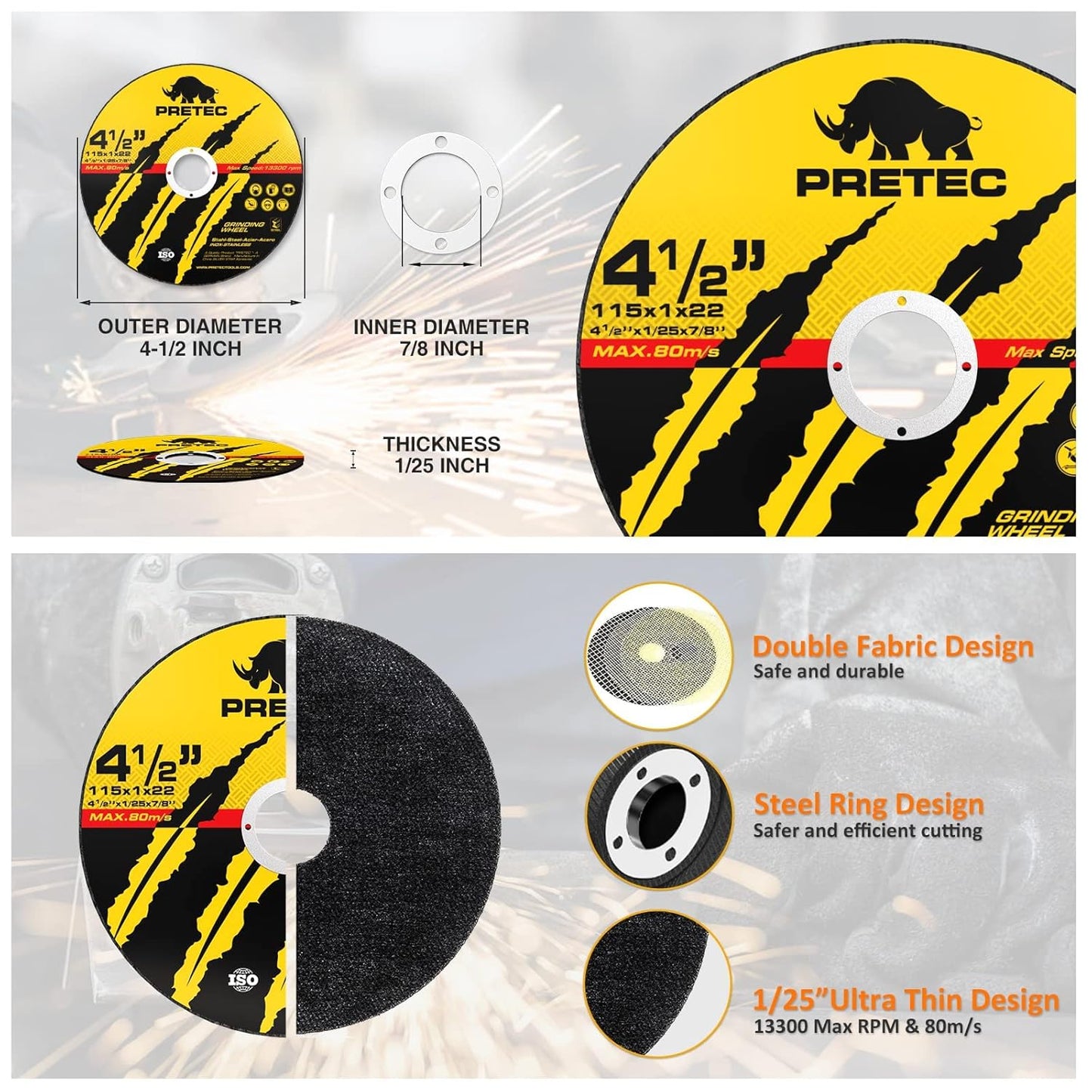 Cut off Wheels 4-1/2",  50+5 Pack Metal Cutting Wheel,Thin 4.5” Metal & Stainless Steel Fast Cutting Discs for Angle Grinder - 7/8" Arbor Hole