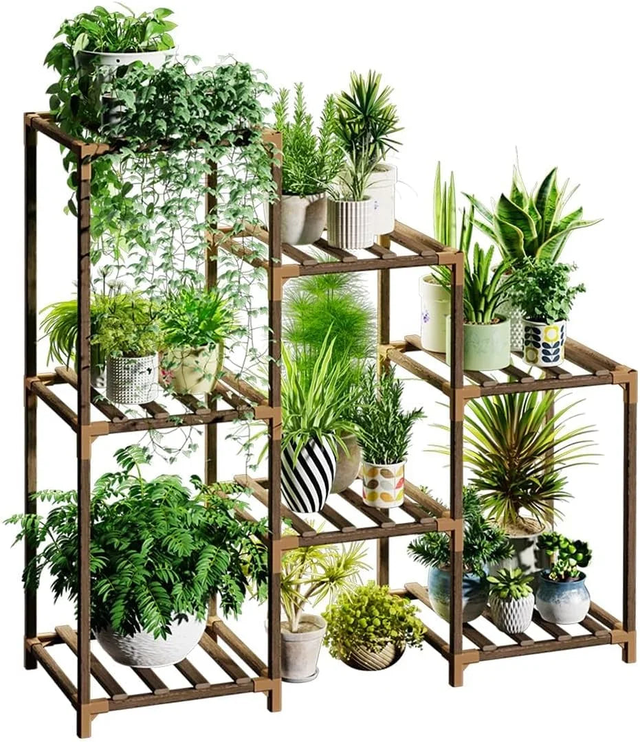 Plant Stand Indoor Plant Shelf Outdoor Wood Tiered Plant Rack for Multiple Plants 3 Tiers Ladder Plant Holder for 7 Plant Pots Boho Home Decor for Gardening Gifts