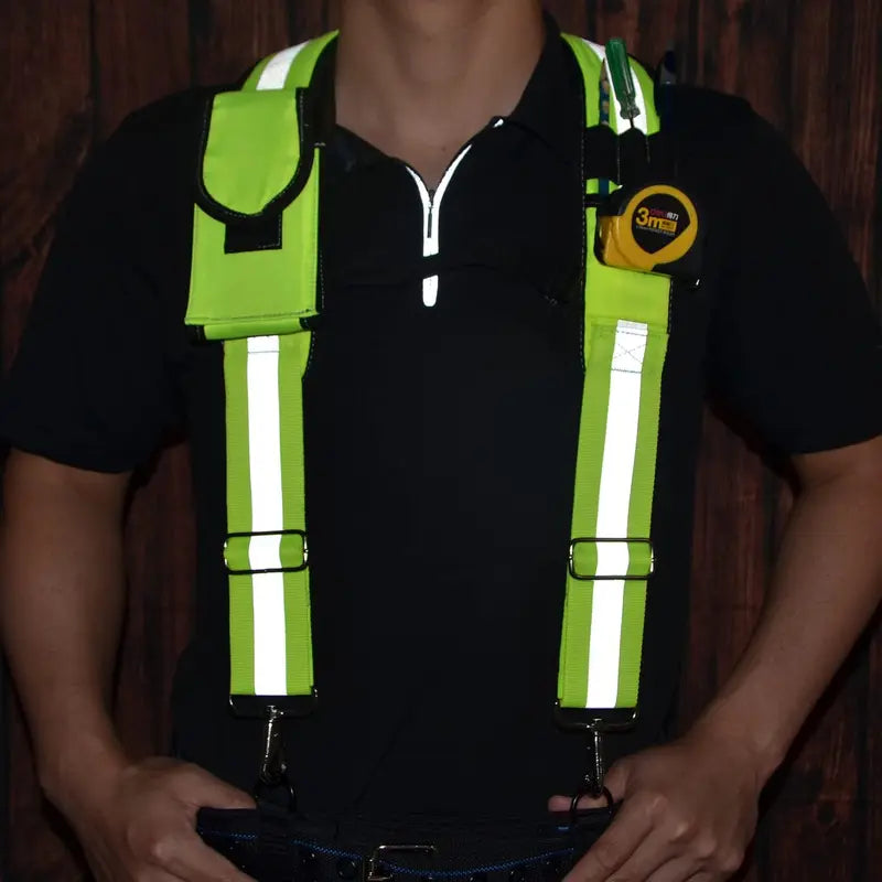 Carpenter Tool Belt Suspenders, Heavy Duty Tool Belt Suspenders Reflective Safety Suspenders