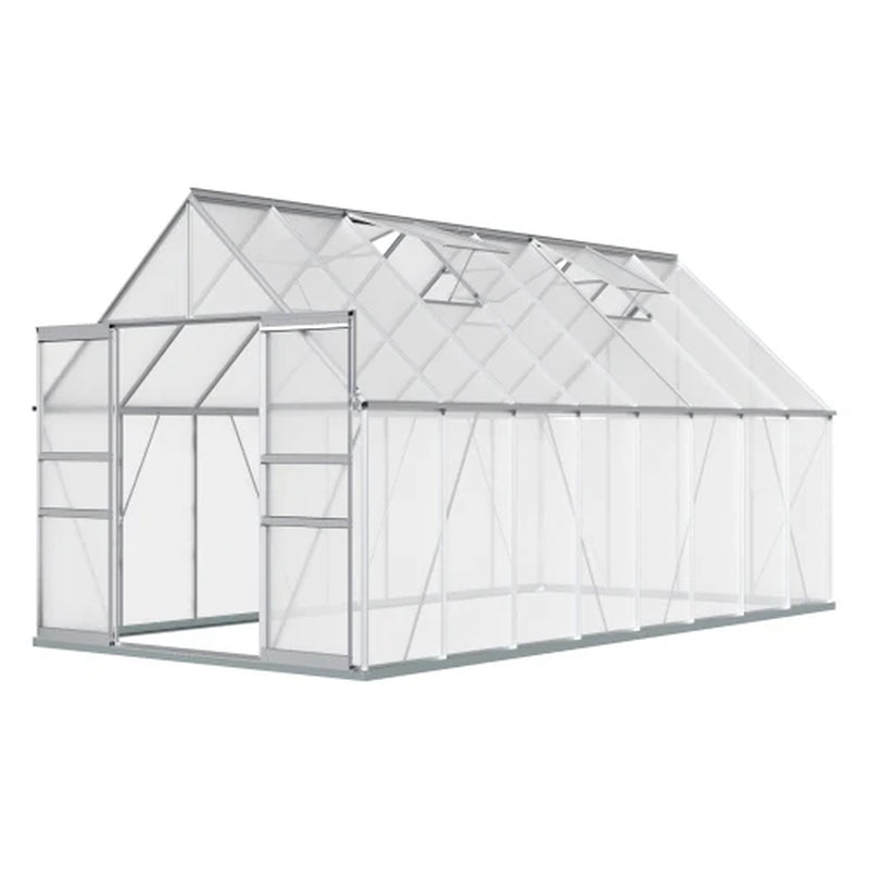 Outdoor Glass Greenhouse with Aluminum Frame, Walk-In Garden Greenhouse Kit Easy Assembly Anthracite Gray