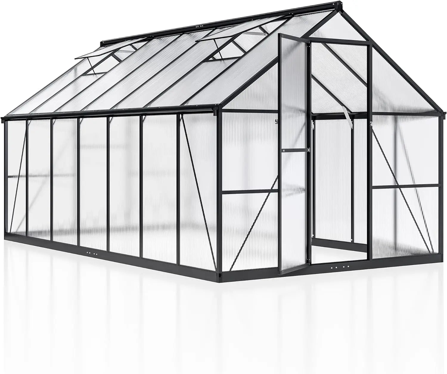 8X14 FT Quick Setup Polycarbonate Greenhouse with Roof Vent, Large Aluminum Walk-In Green House for Outdoor Garden Backyard