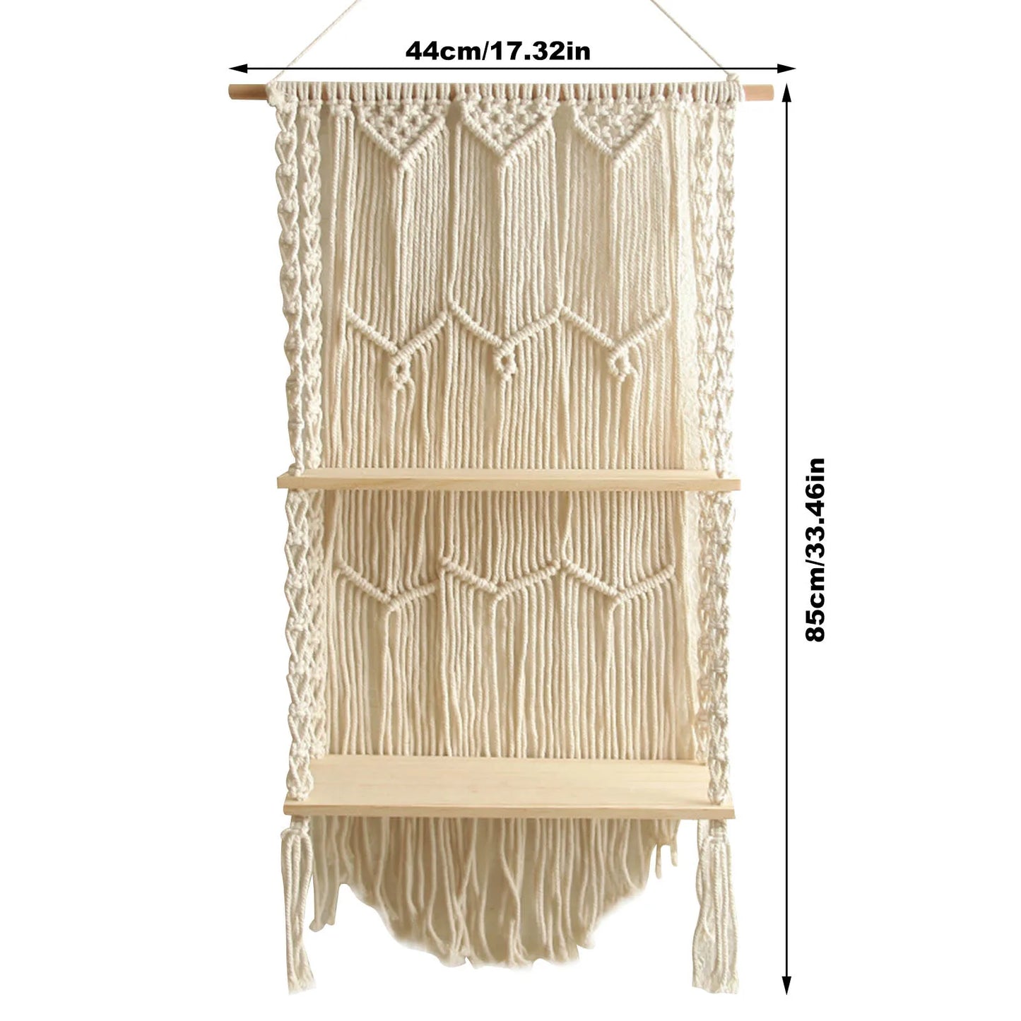 1 PC 44X85Cm Hand-Woven Macrame Tapestry Rack Wooden 2 Shelves Wall Hanging for Bohemian Decoration Boho Decor Ornament