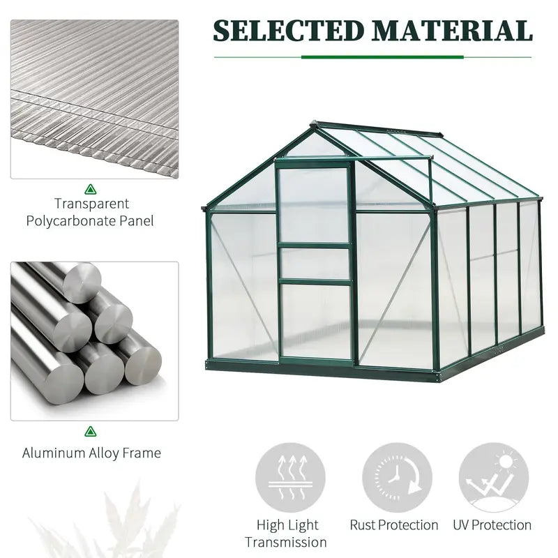 Outsunny 6' X 8' X 7' Polycarbonate Greenhouse Walk-In Plant Greenhouse for Backyard/Outdoor Use with Window and Door, Aluminum Frame, PC Board