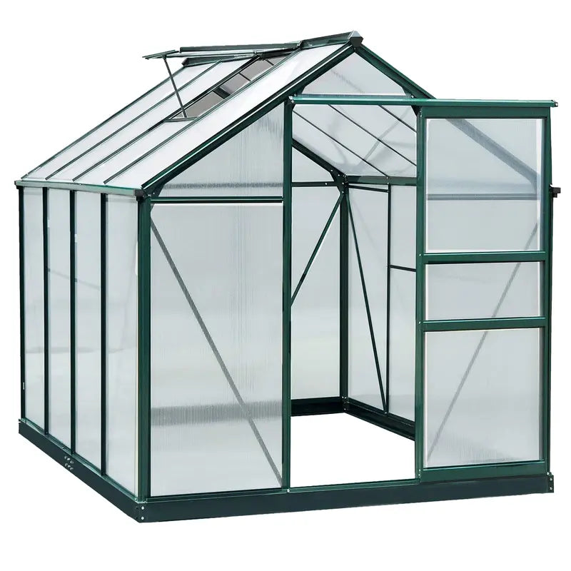 Outsunny 6' X 8' X 7' Polycarbonate Greenhouse Walk-In Plant Greenhouse for Backyard/Outdoor Use with Window and Door, Aluminum Frame, PC Board