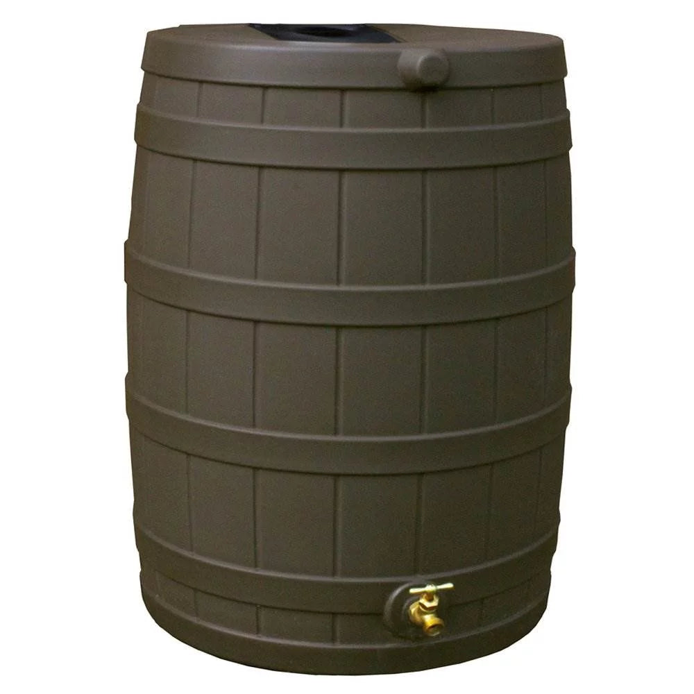 Rain Wizard 40 Gallon Plastic Rainwater Collection Barrel Drum, Oak