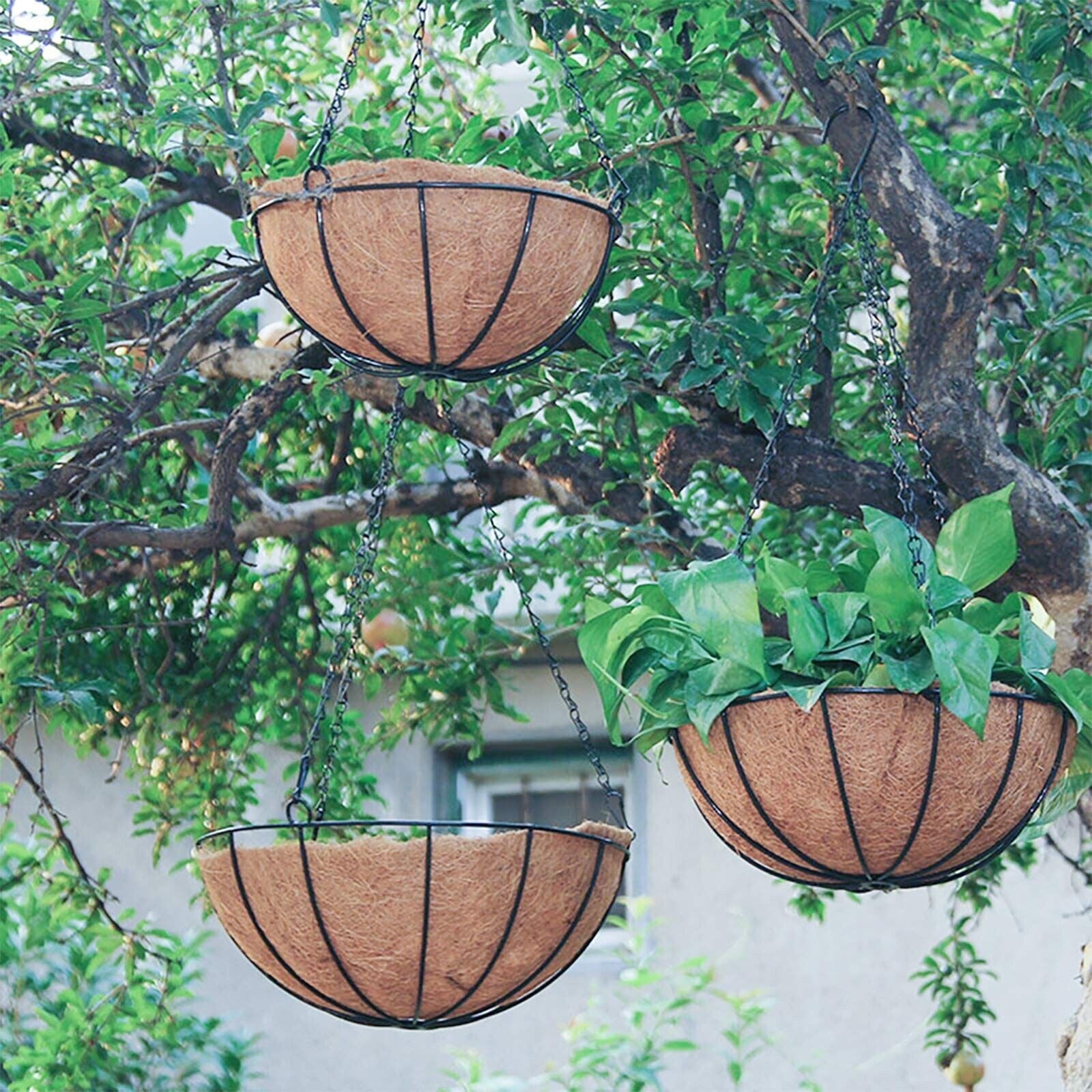 EIMQUVW Metal Hanging Planters Basket Set of 3 Hanging Flower Pots 12 Inch Ch...