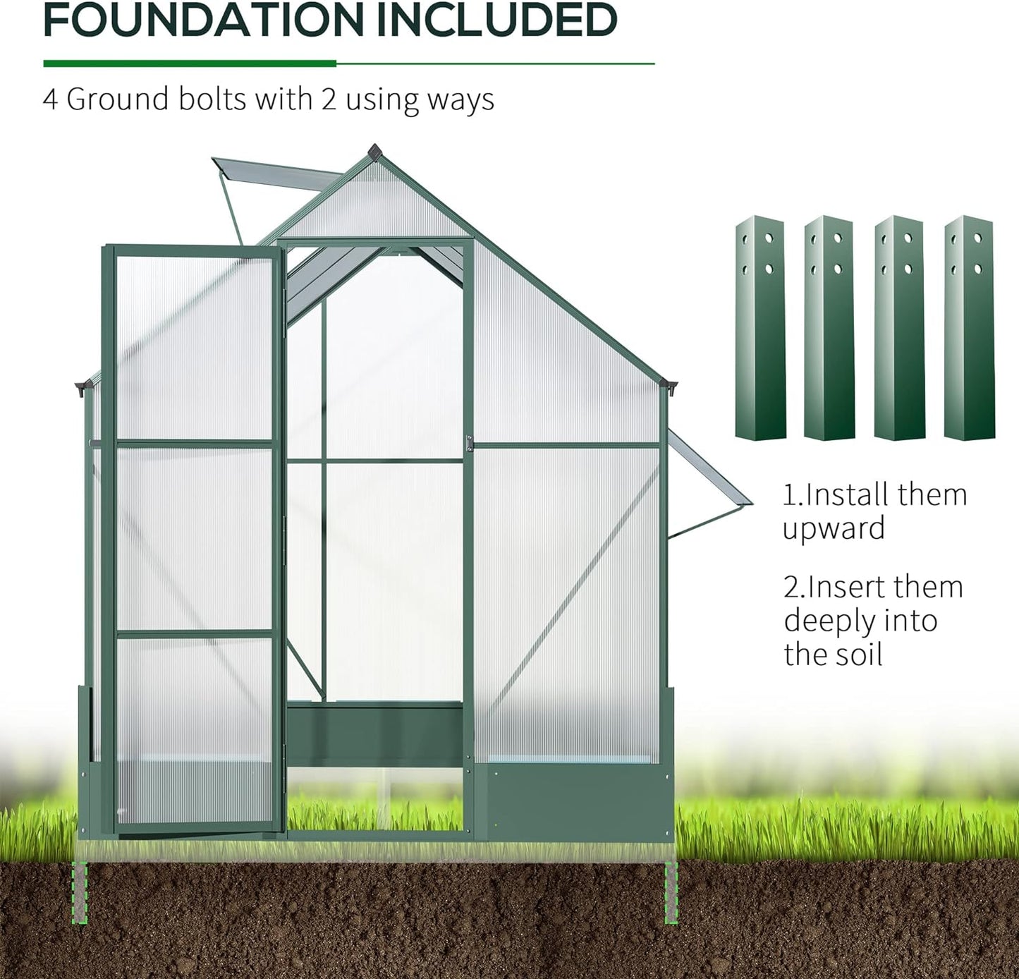 6' X 8' X 7' Walk-In Plant Polycarbonate Greenhouse with Temperature Controlled Window Hobby Greenhouse for Backyard/Outdoor