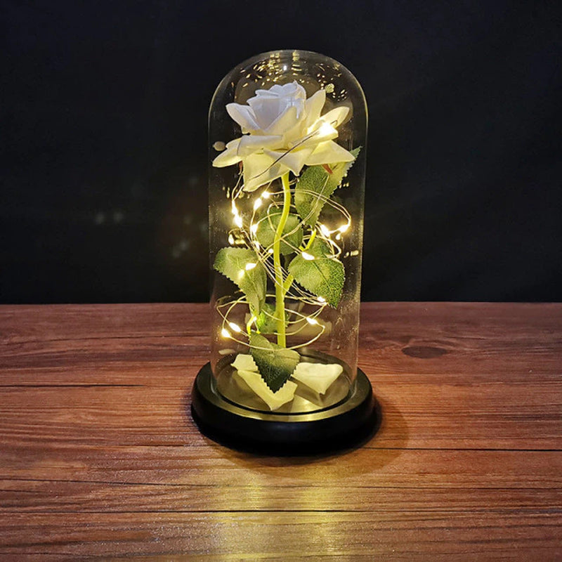 Valentines Day Gift for Girlfriend Eternal Rose LED Light Foil Flower in Glass Cover Mothers Day Wedding Favors Bridesmaid Gift