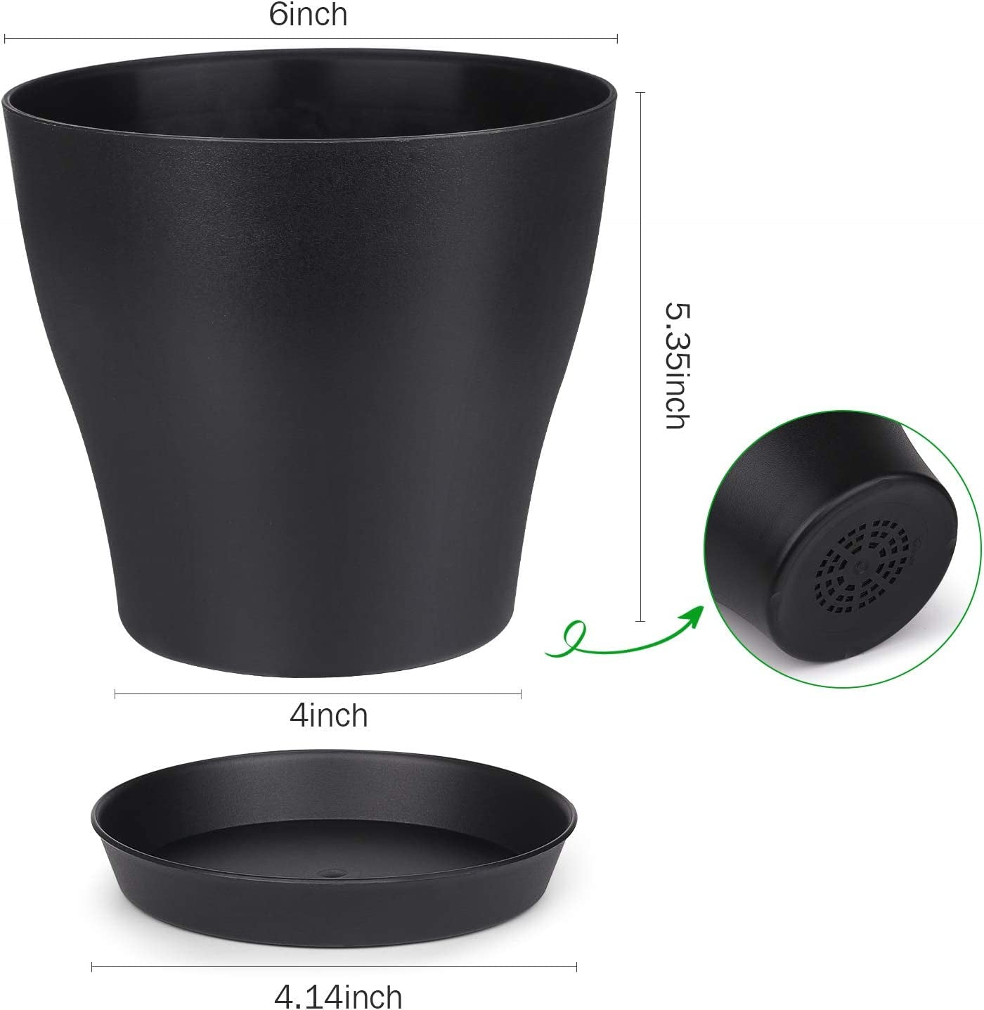 Plant Pots, Set of 15 Plastic Planters with Multiple Drainage Holes Black 