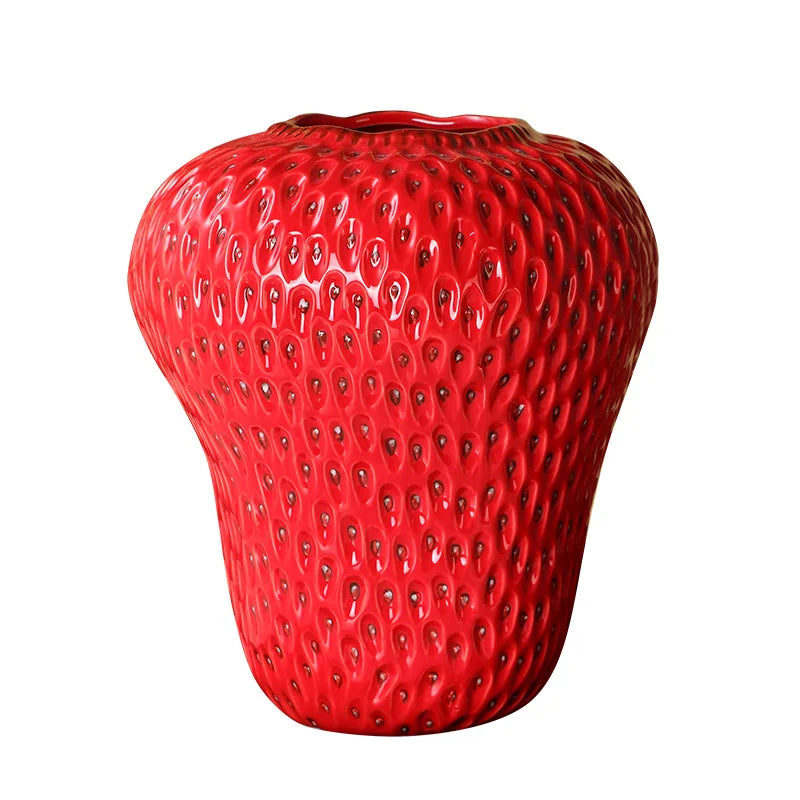 Cartoon Strawberry Vase Ceramic Vase Children'S Room Artifact Floral Accessories Fruit Pot Flowerpot Home Decoration Accessories