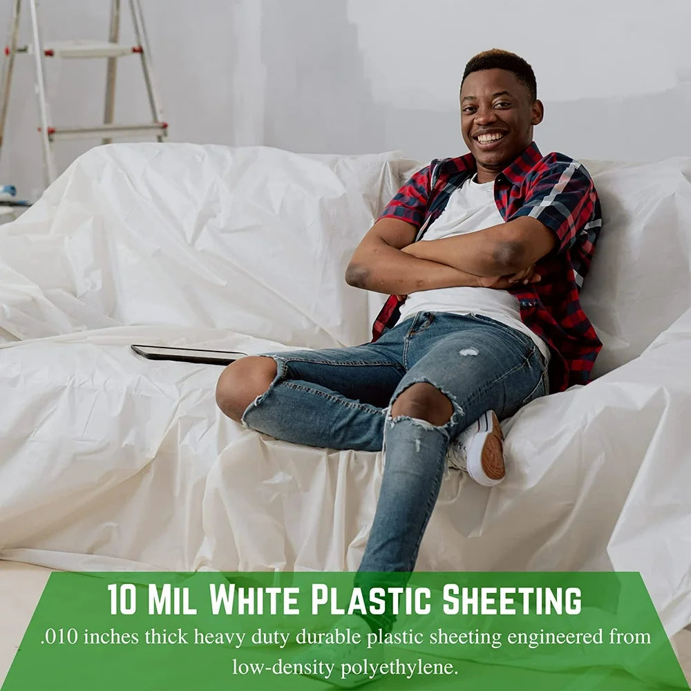 - White Plastic Sheeting - 10 Mil - (20' X 100') - Thick Plastic Sheeting, Heavy Duty Polyethylene Film, Drop Cloth Vapor Barrier Covering for Crawl Space…