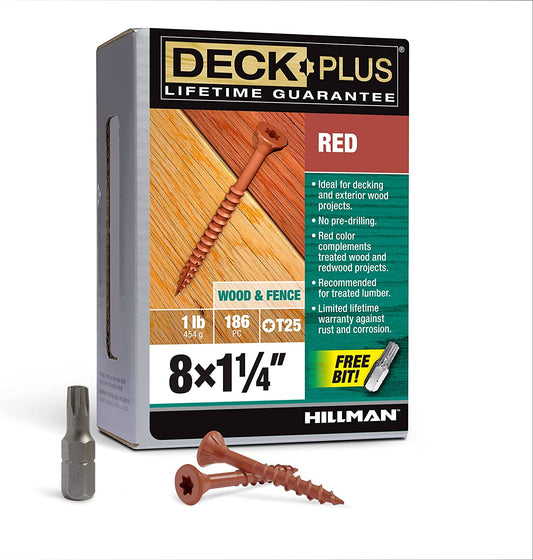 48424 Wood Screws #8 X 1-1/4", Red, 1Lb Box