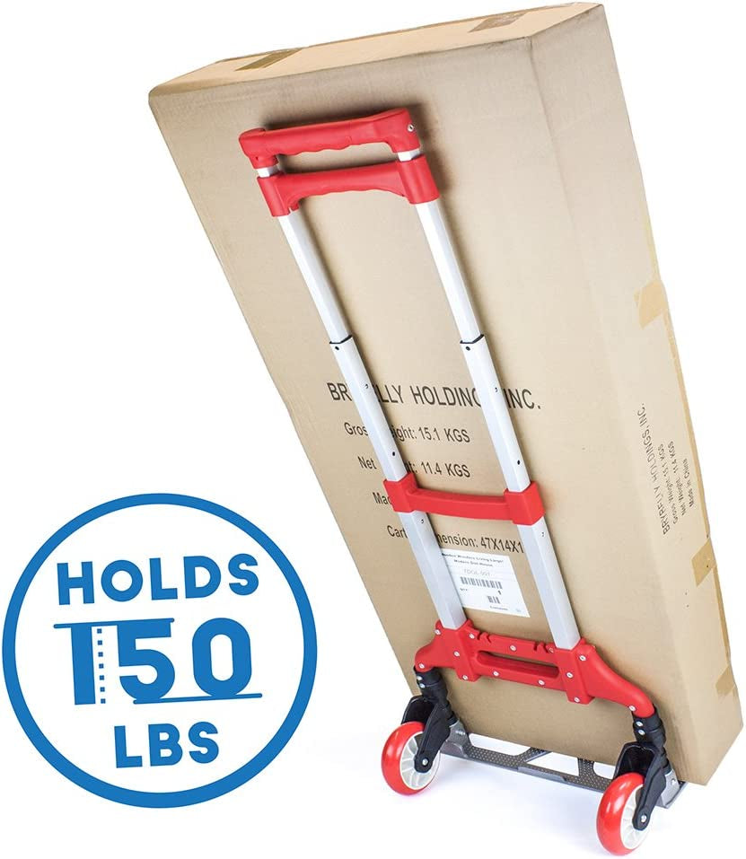 Heavy Duty Hand Truck & Dolly - 150 Lb. Capacity Aluminum Utility Cart with Adjustable Shaft, Folds down to Just 2" by  – Moving Equipment, Great for Lifting Boxes & Luggage (Black)