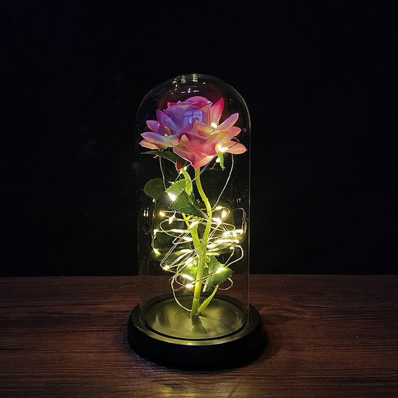 Valentines Day Gift for Girlfriend Eternal Rose LED Light Foil Flower in Glass Cover Mothers Day Wedding Favors Bridesmaid Gift