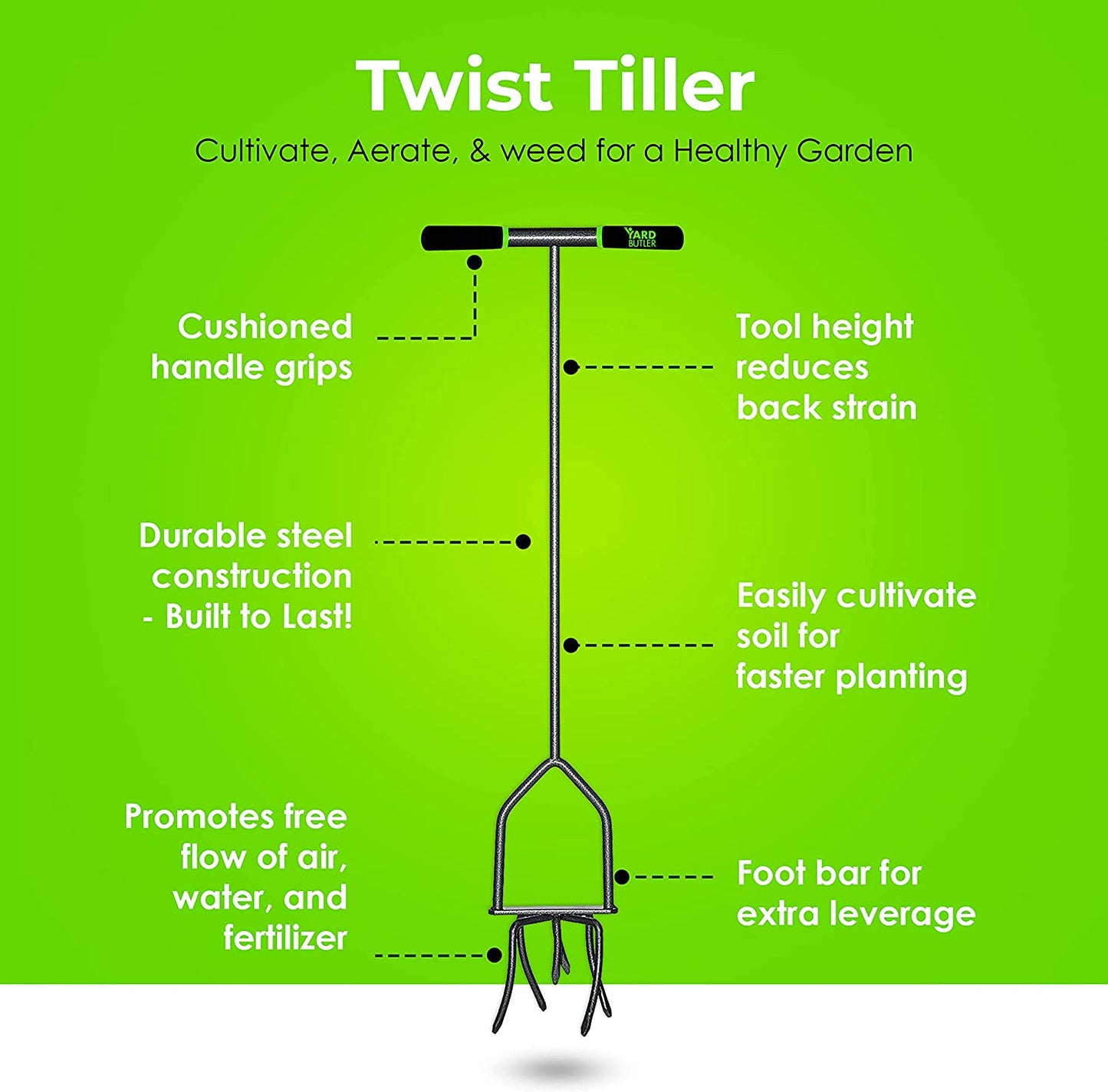 Twist Tiller Garden Cultivator & Hand Tiller Heavy Duty Garden Claw Hand Tool - ITNT-4